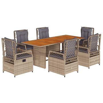 vidaXL Garten-Essgruppe 7-tlg. Garten-Essgruppe mit Kissen Beige Poly Rattan, (7-tlg)