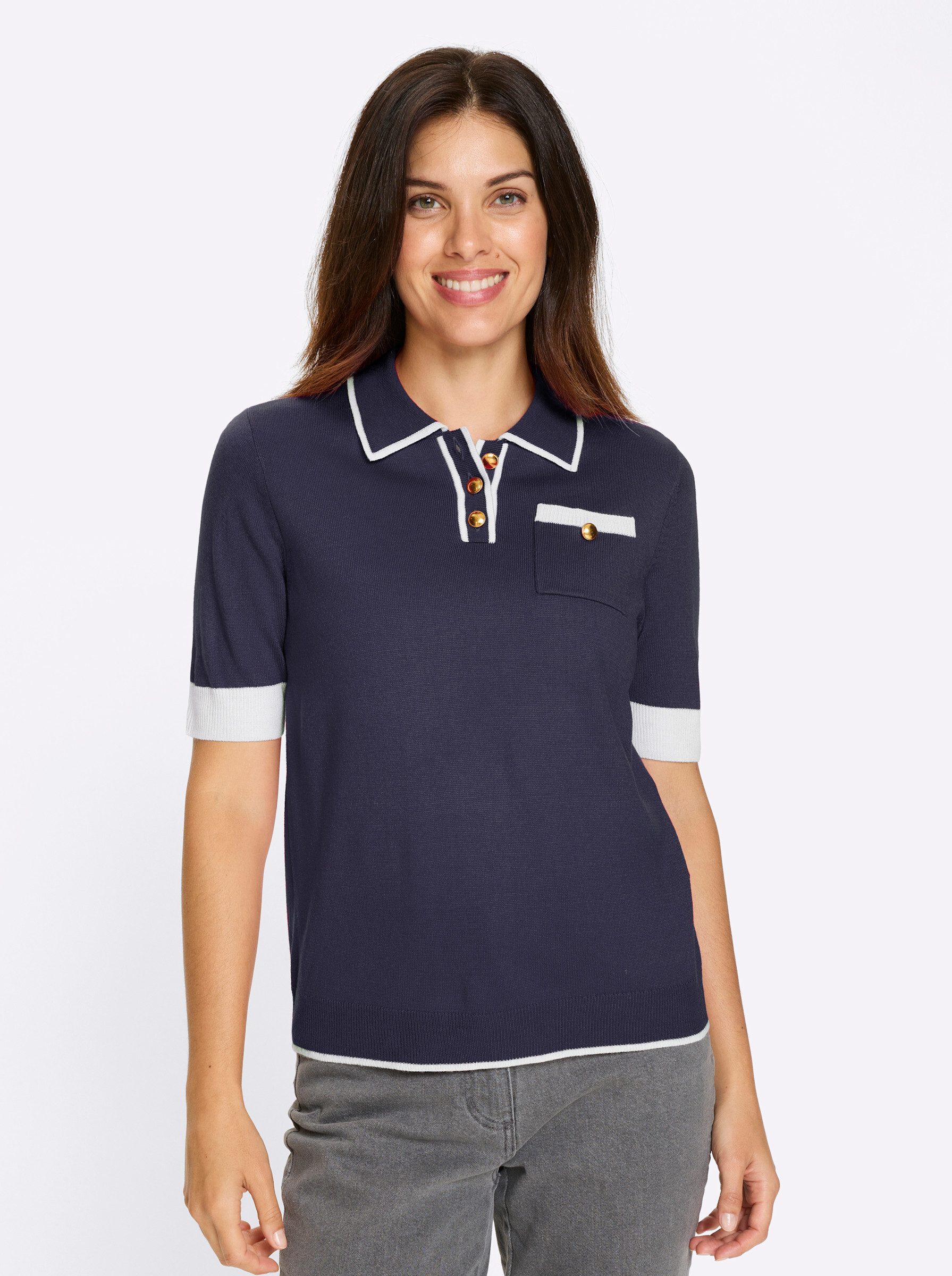 Sieh an! Strickpullover Polopullover Kurzarm Jersey günstig online kaufen