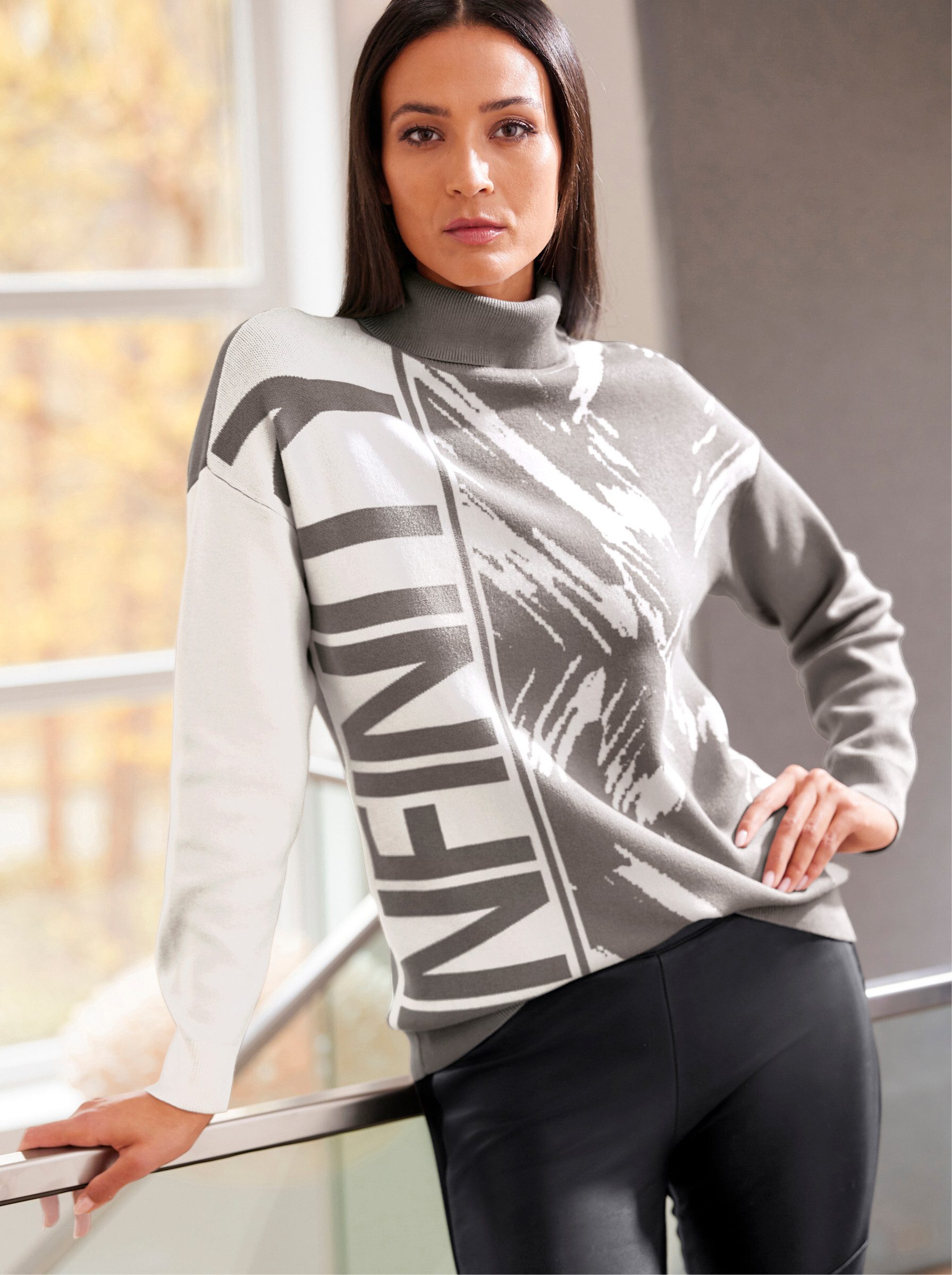 heine Strickpullover Rollkragenpullover Langarm Feinstrick, Jacquard