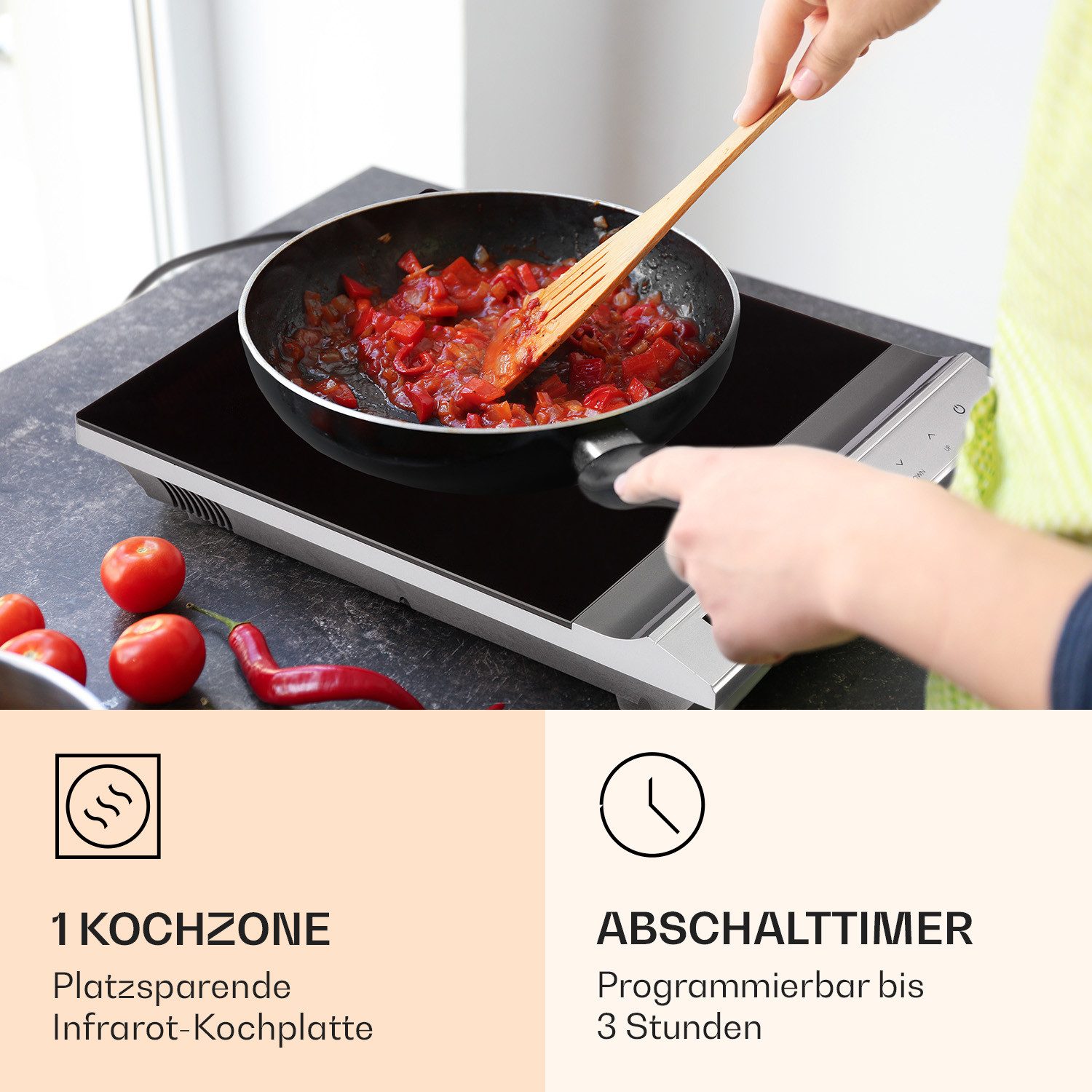 Klarstein Elektro-Kochfeld MisterCook, Kochplatte Infrarot 2000W Abschalttimer