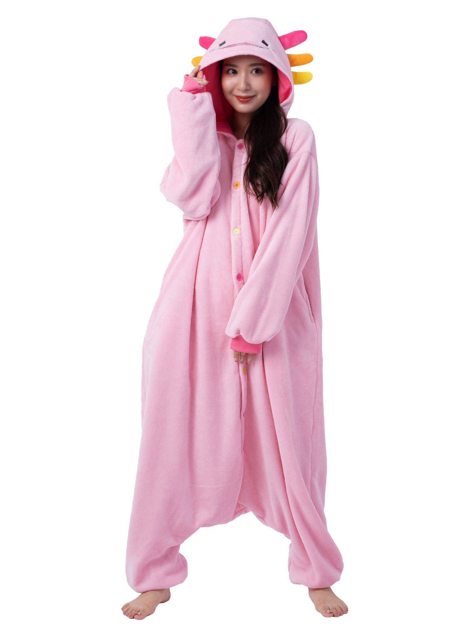 Metamorph Kostüm Axolotl Kigurumi, Das Original aus Japan: kuscheliger Onesie von Sazac