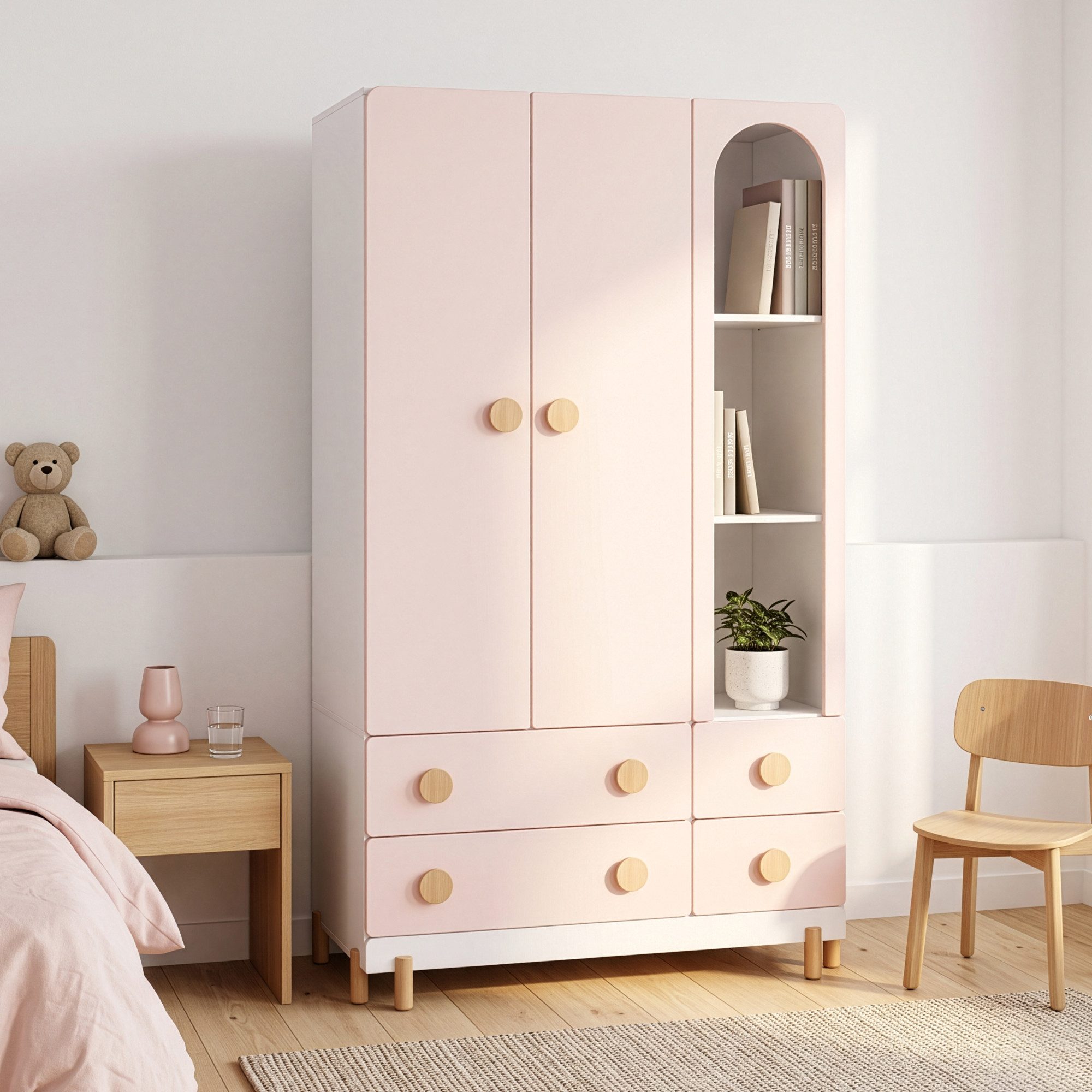 en.casa Kinderkleiderschrank »Vaarentaa« mit 4 Schubladen 156x90x41 cm Weiß/Cotton Candy