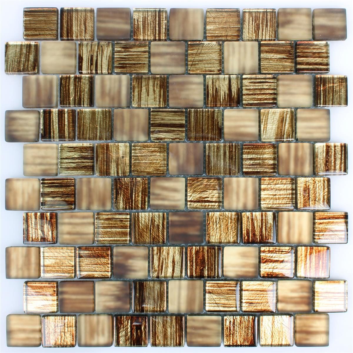 Mosafil Mosaikfliesen Glasmosaik Fliesen Lanzarote, Glas 31.800x28.600, braun-hellbraun, Verlegefertig auf ein Netz geklebt - Wasserfest