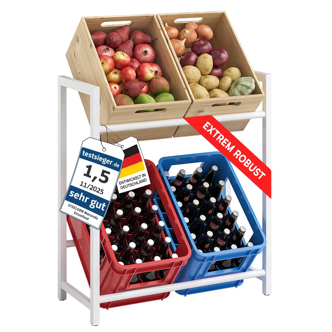 STEELSØN Flaschenregal Macondo aus Metall, Getränkekistenregal weiß, für 4 Kisten, auch verfügbar für 6 Kisten & mit Ablage