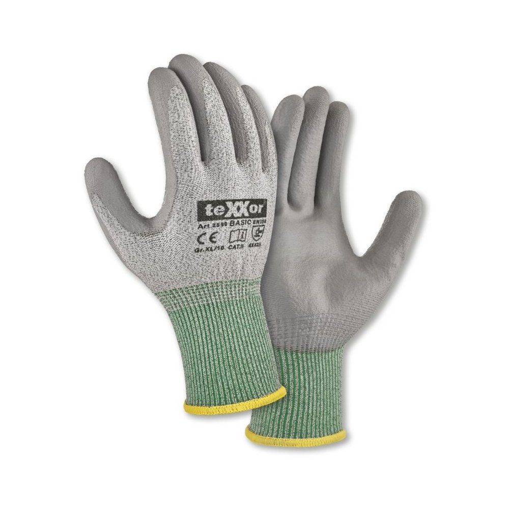 teXXor Arbeitshandschuh-Set PU Schnittschutz Strickhandschuhe Cut B Basic