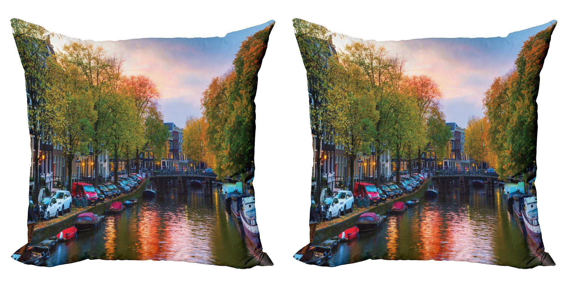 Kissenbezüge Modern Accent Doppelseitiger Digitaldruck, Abakuhaus (2 Stück), Niederländisch Amstel Fluss mit Brücken