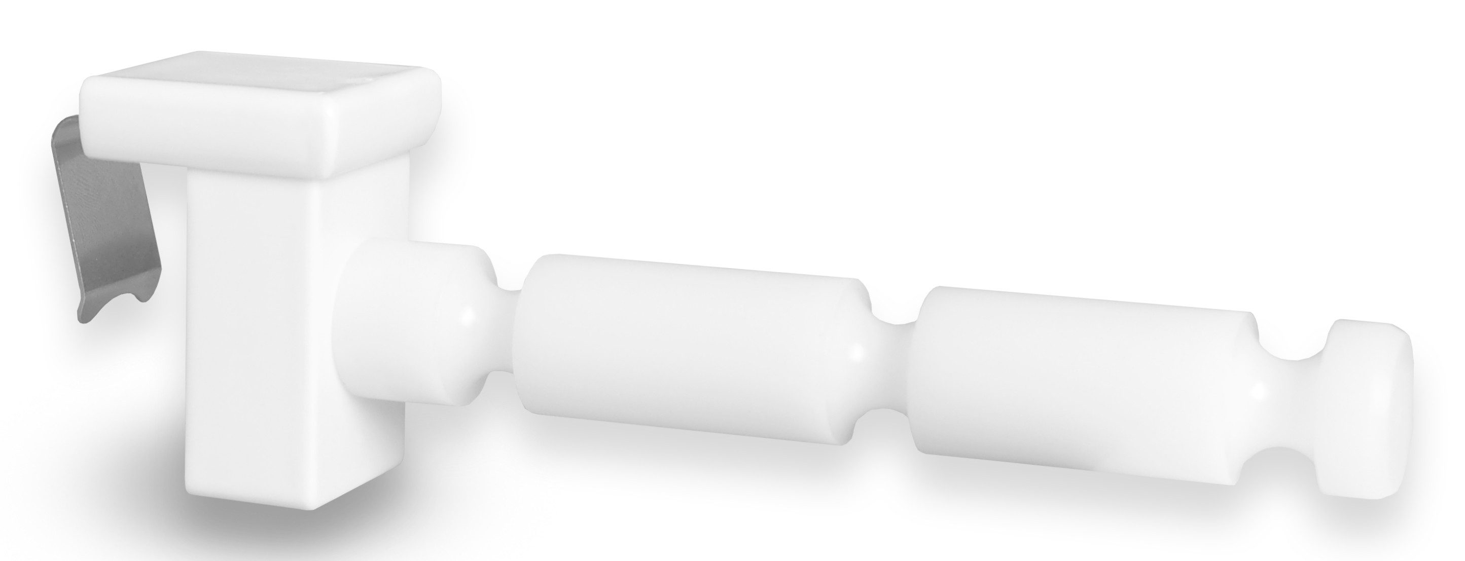 dekohaken24.de Fensterhaken Dekohaken Dekoklipp Fensterklipp mit Distanzhalter, weiß, für einen Klemmbereich (Rahmenstärke des Fensters/Fensterdicke) von 10-27 mm, (4-St), max. Abstand zur Fensterscheibe von 5,5 cm