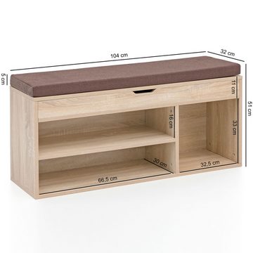 Wohnling Schuhbank WL5.344 (mit Sitzfläche Garderobenbank 104x51x32 cm Sonoma), Sitzbank Schmal Flur mit Stauraum, Truhenbank