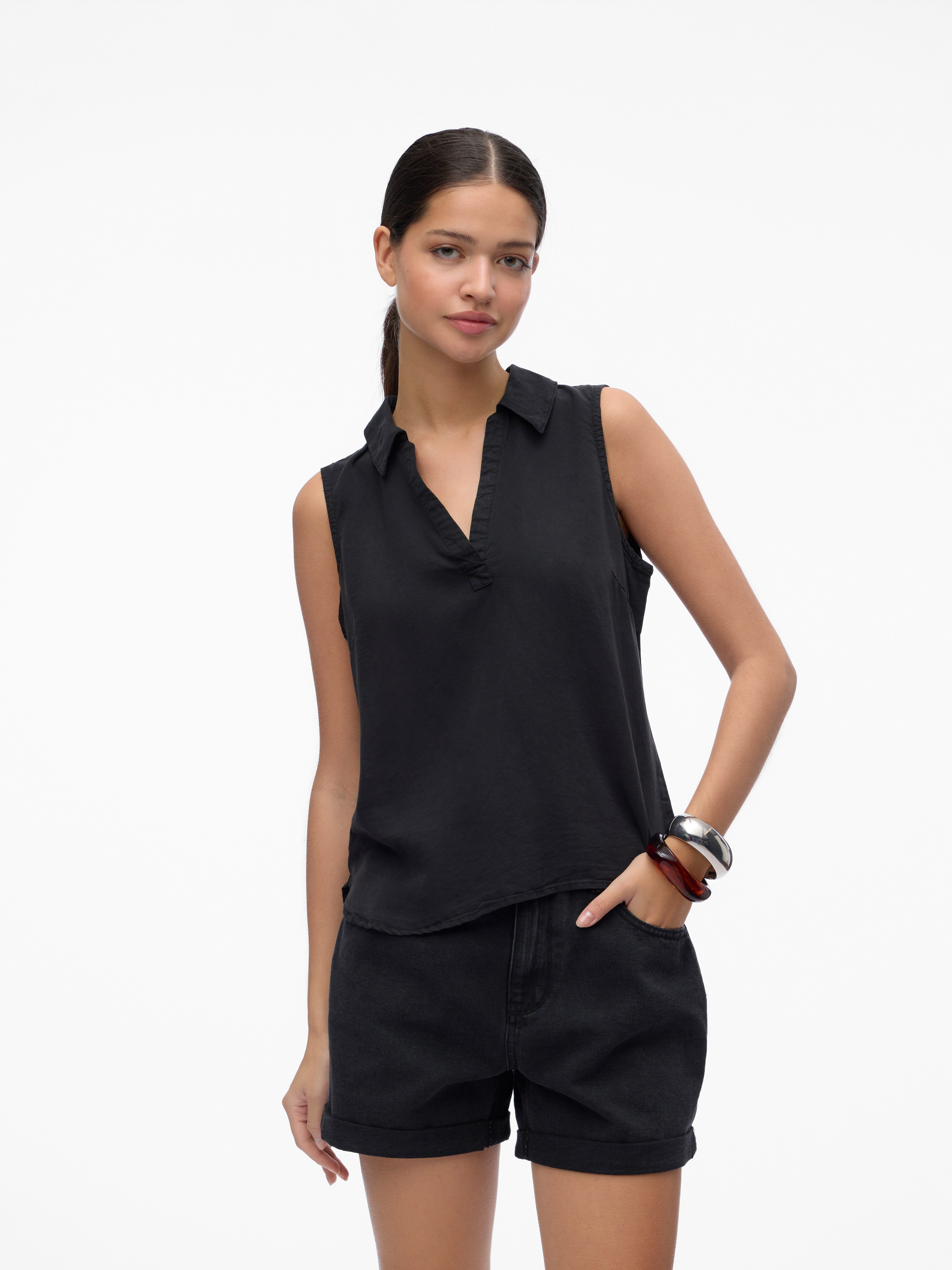 Vero Moda Shirttop VMHARPER SL COLLAR SHORT TENCEL TOP GA Viskose, regular günstig online kaufen