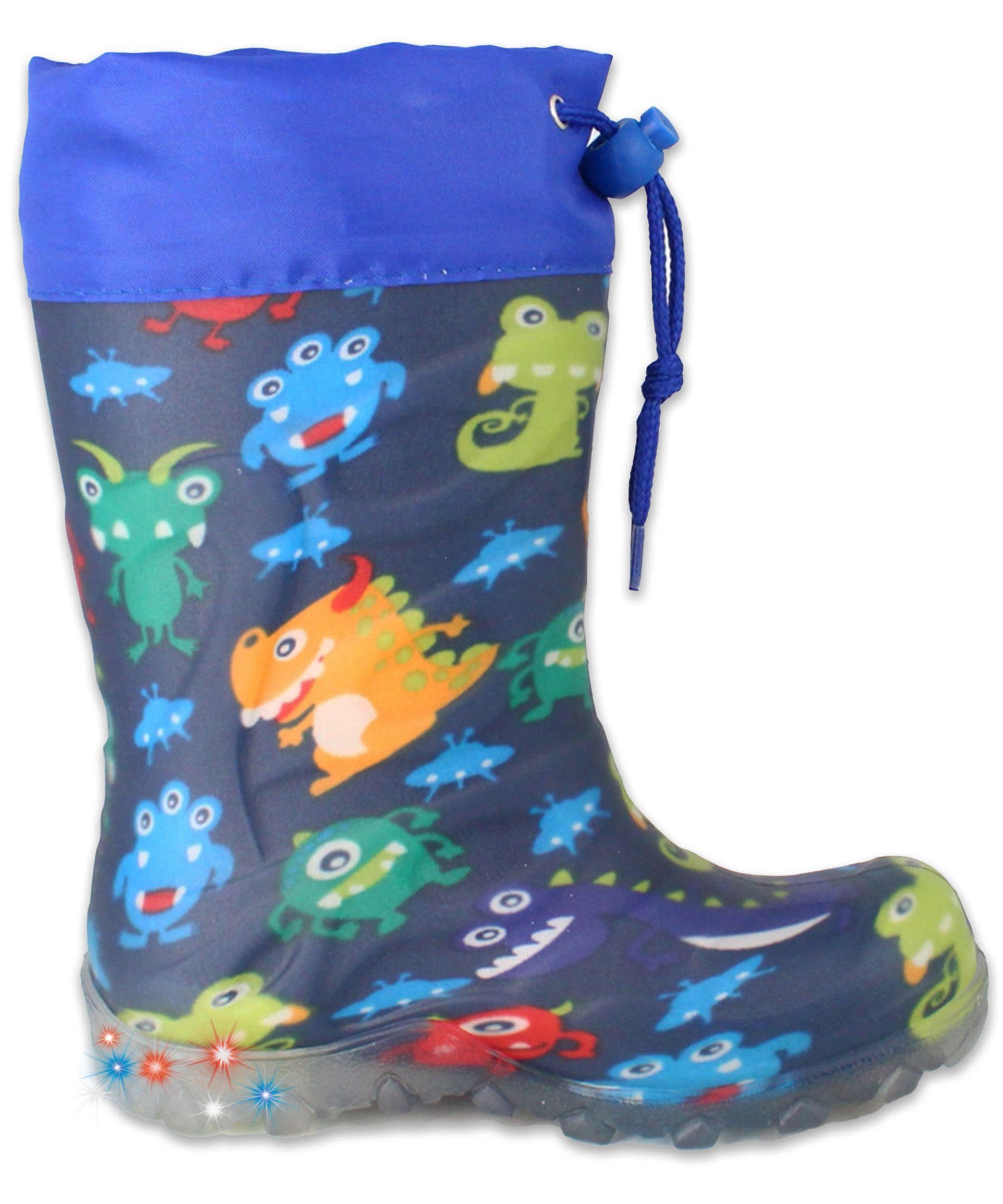 Beck Regenstiefel Blinking Monsters mit Warmfutter Gummistiefel (für Jungen, für warme Füße bei Nässe und Kälte) wasserdicht, sehr kuscheliges Warmfutter