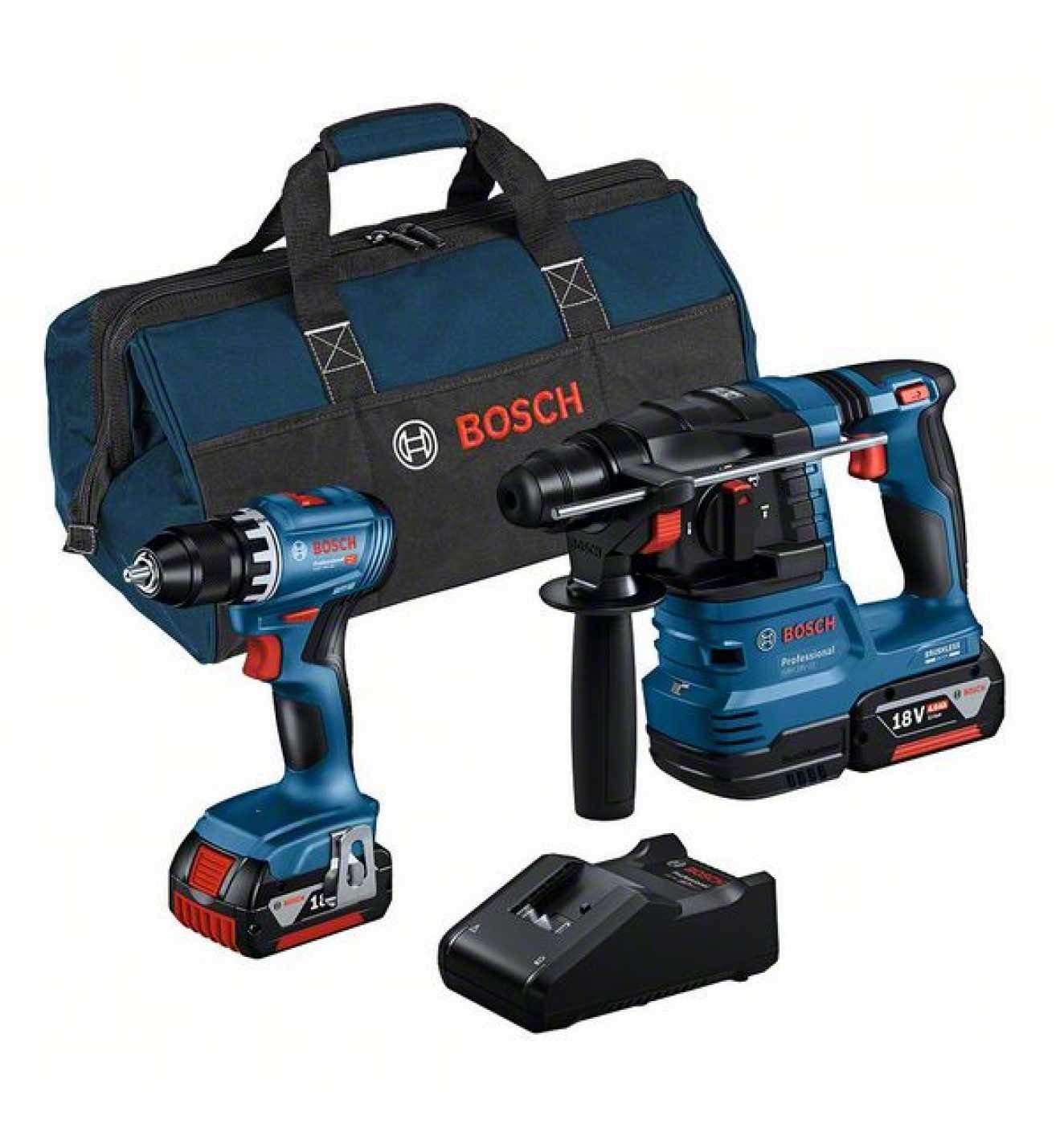 Bosch Professional Akku-Bohrhammer 18V, GSR inkl. 18V-45 18V-22), (Combi Ladegerät + Akkus GBH und Set