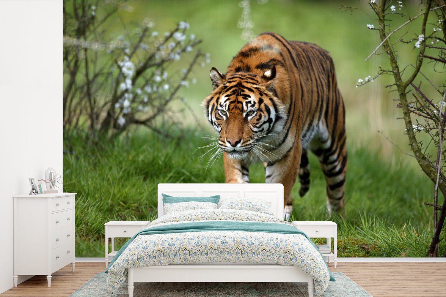 MuchoWow Fototapete Nahaufnahme eines Sumatra-Tigers, Matt, bedruckt, (6 St), Wallpaper für Wohnzimmer, Schlafzimmer, Kinderzimmer, Vinyl Tapete