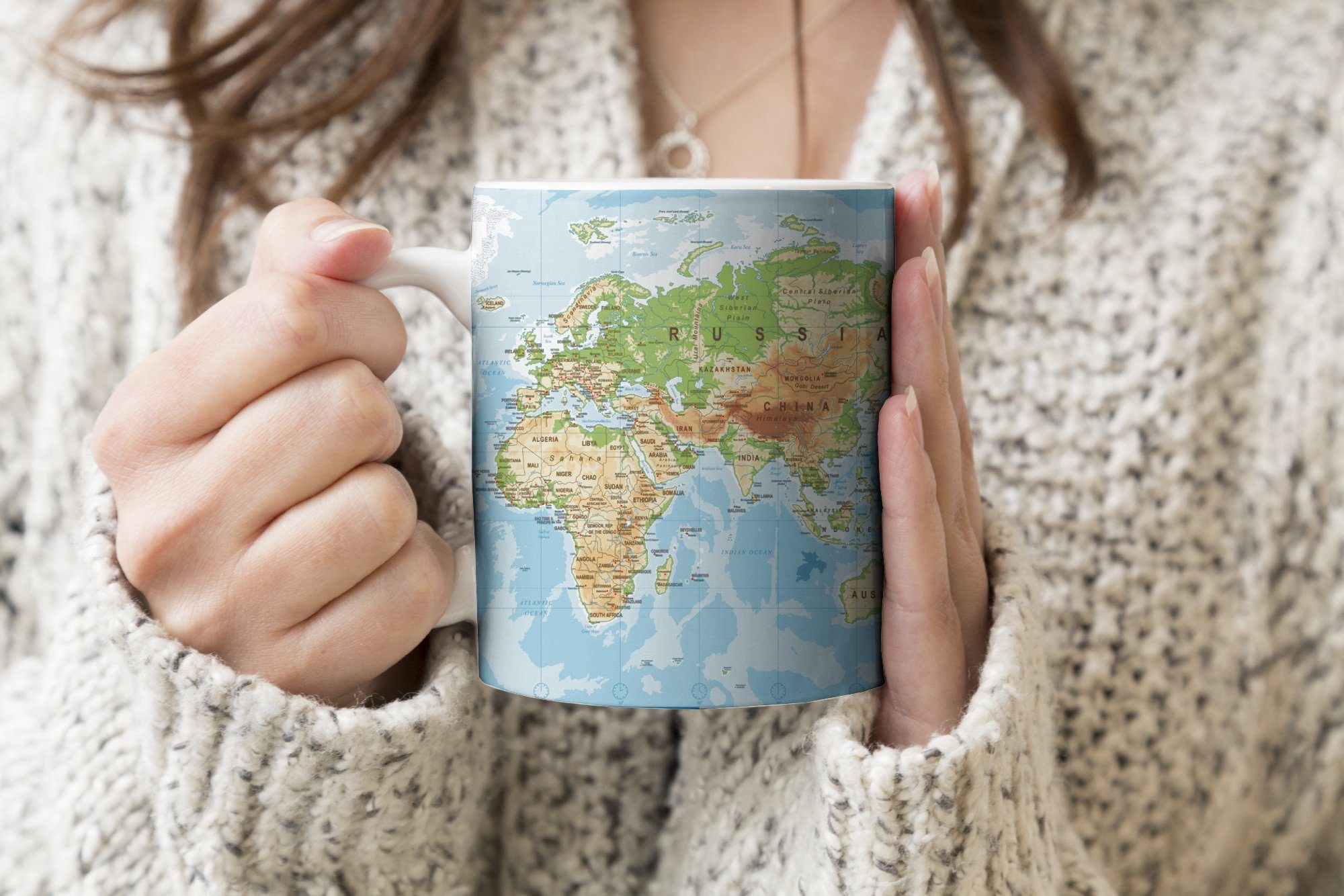 MuchoWow Tasse Weltkarte - Atlas - Farben, 1-tlg., Keramik, Kaffeetassen, Teetasse, Becher, Kaffeebecher, Geschenk – Bild 3 von 5