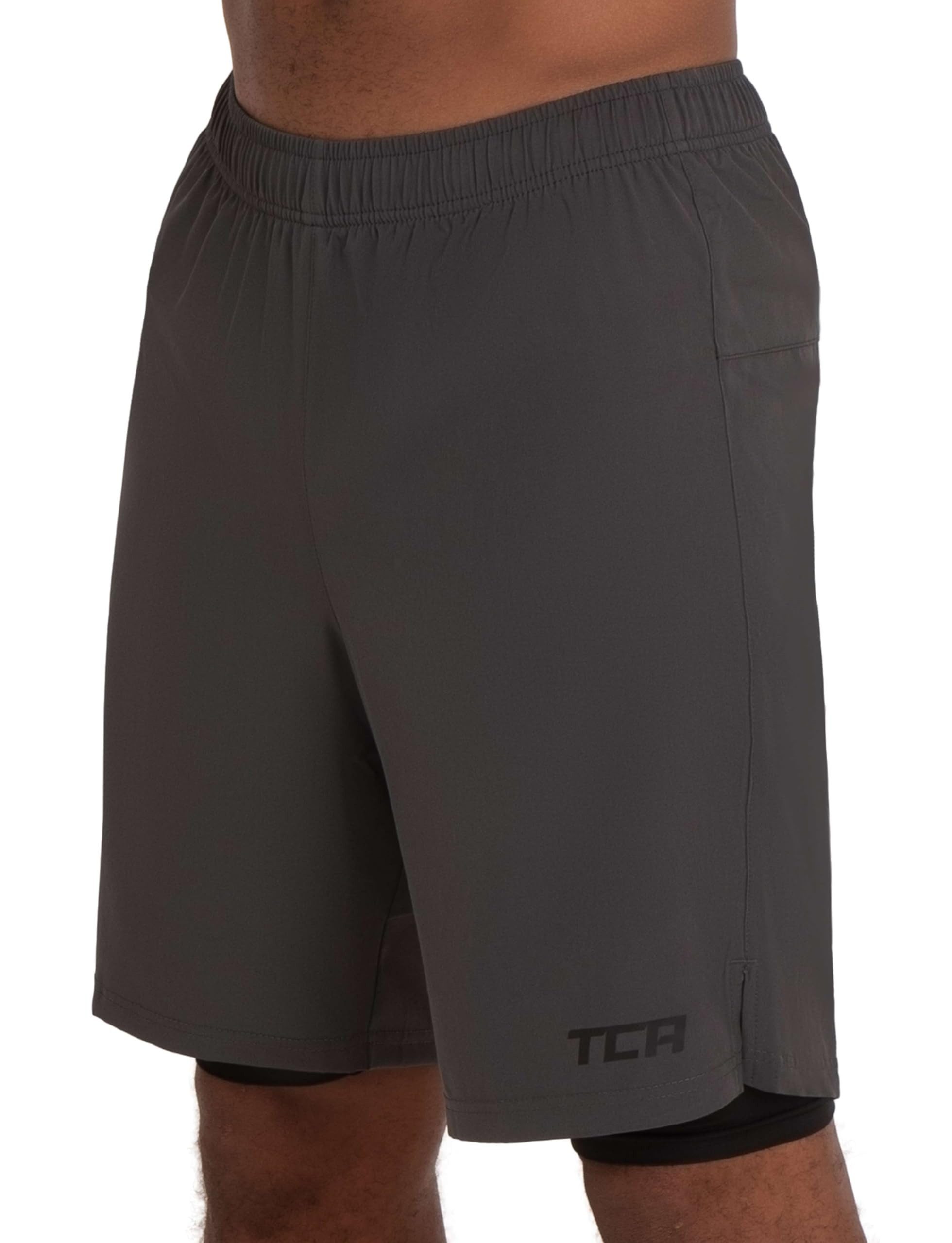 TCA Trainingsshorts TCA Herren 2-in-1 Laufhose mit Kompressionshose - Grau, günstig online kaufen