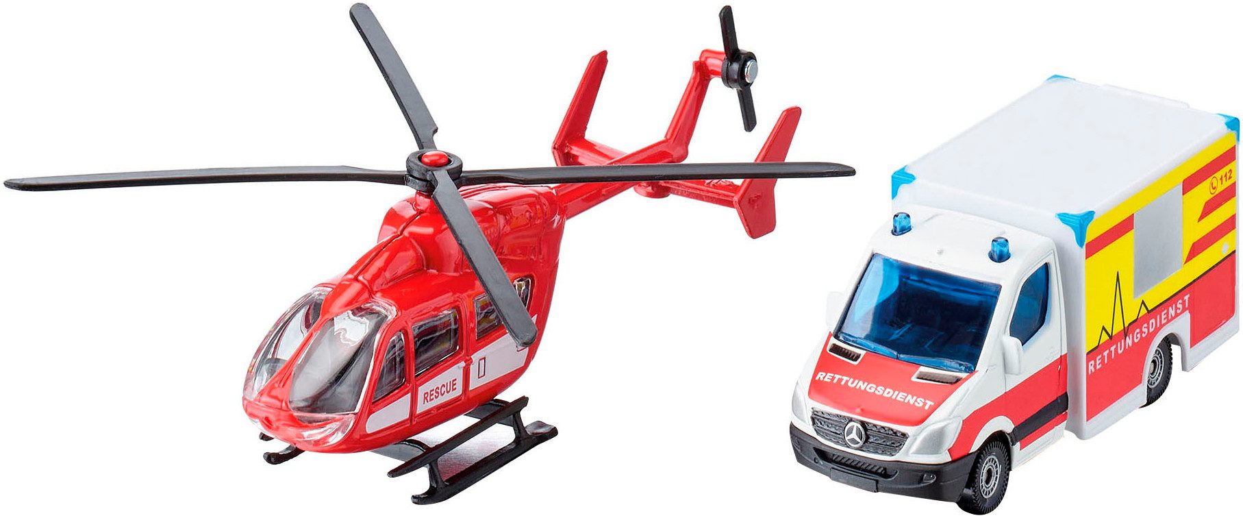 Siku Spielzeug-Krankenwagen SIKU Super, Mercedes-Benz Rettungswagen und Helikopter (1748)