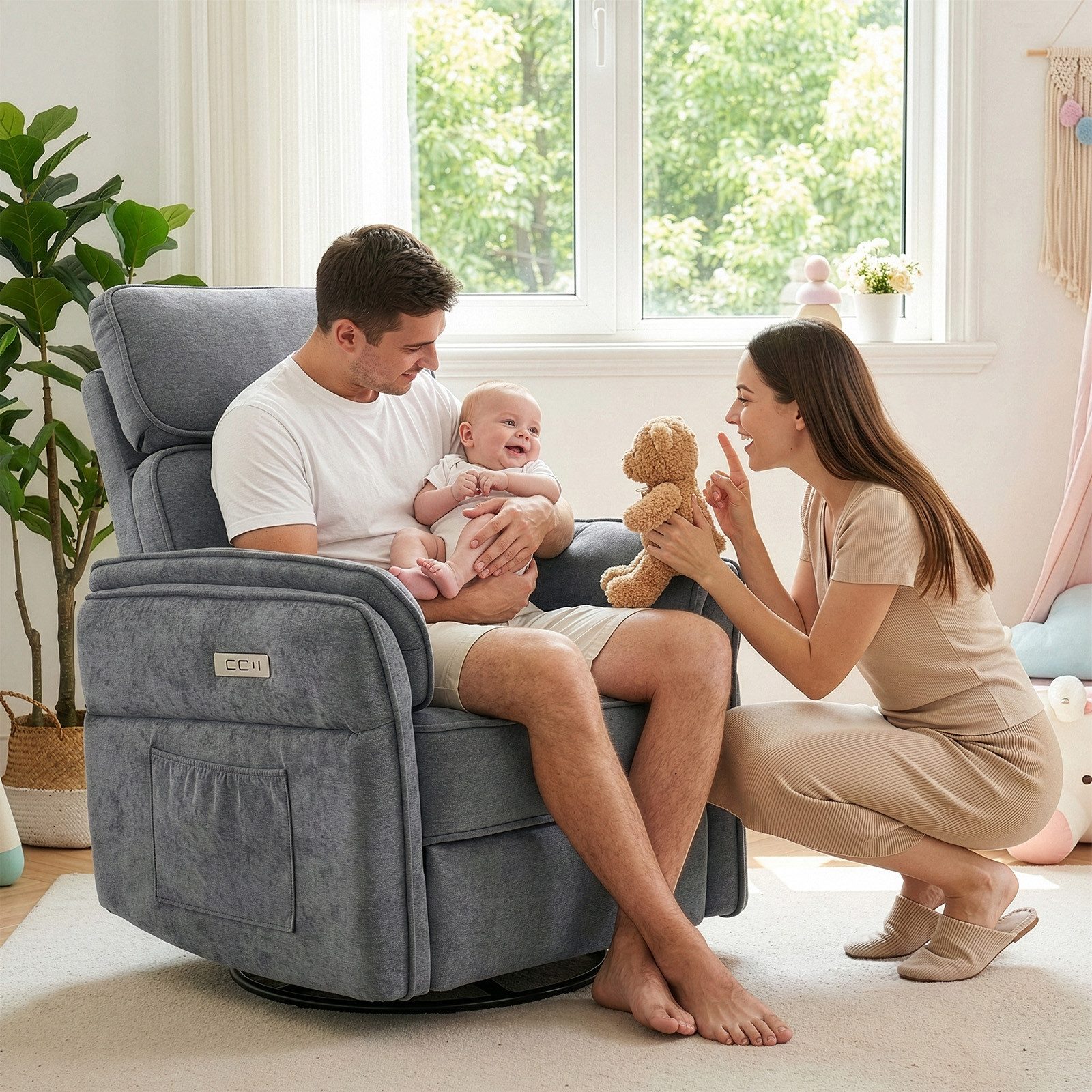 LALAHO Sessel Relaxsessel Fernsehsessel Liegesessel, Wippfunktion,Heizfunktion, Stillstuhl, verstellbare Kopfstütze und Armlehnen, USB, USB‑C
