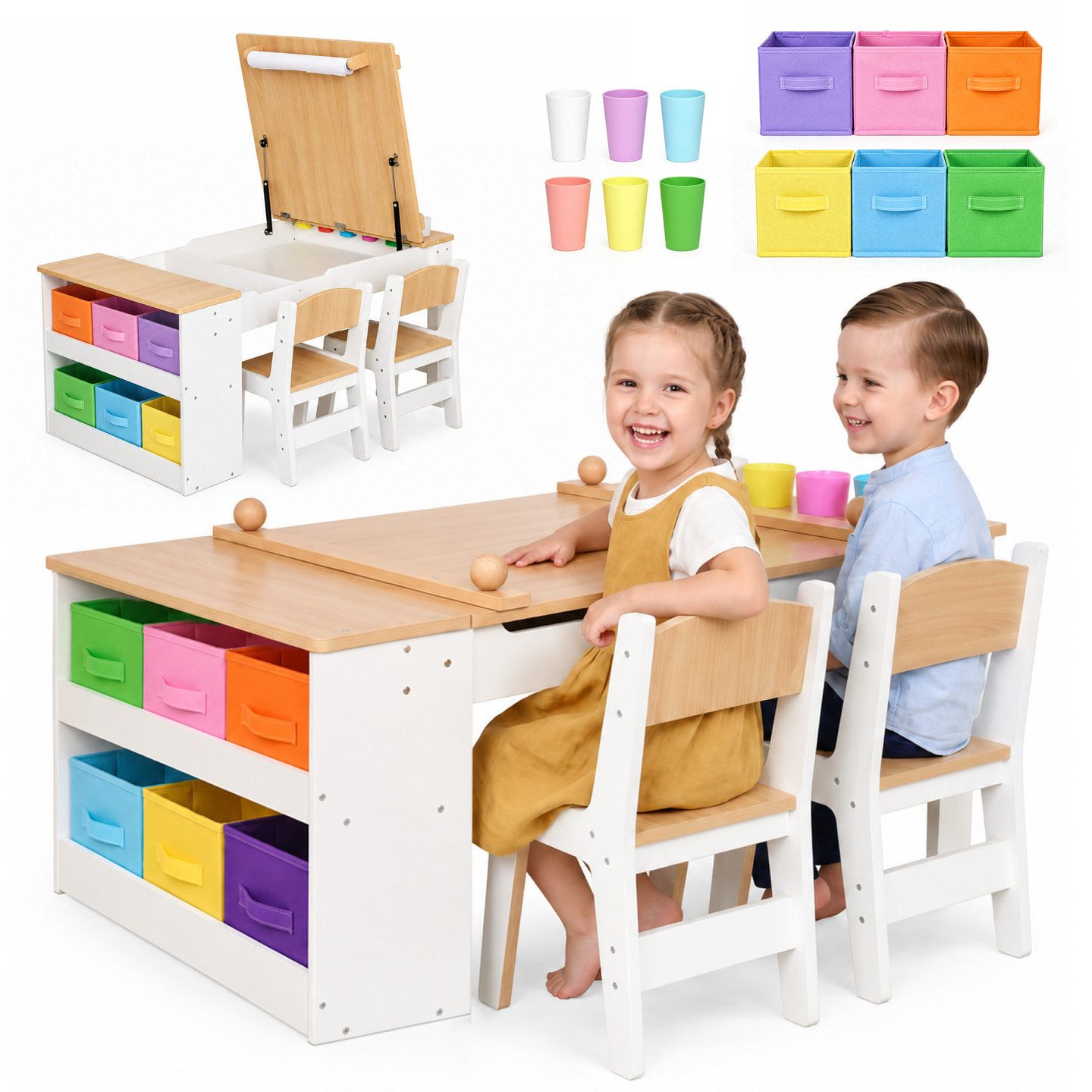 Mamabrum Kinderstuhl Mamabrum Kindertisch mit 2 Stühlen, Stauraum und Papierrolle, ab 3