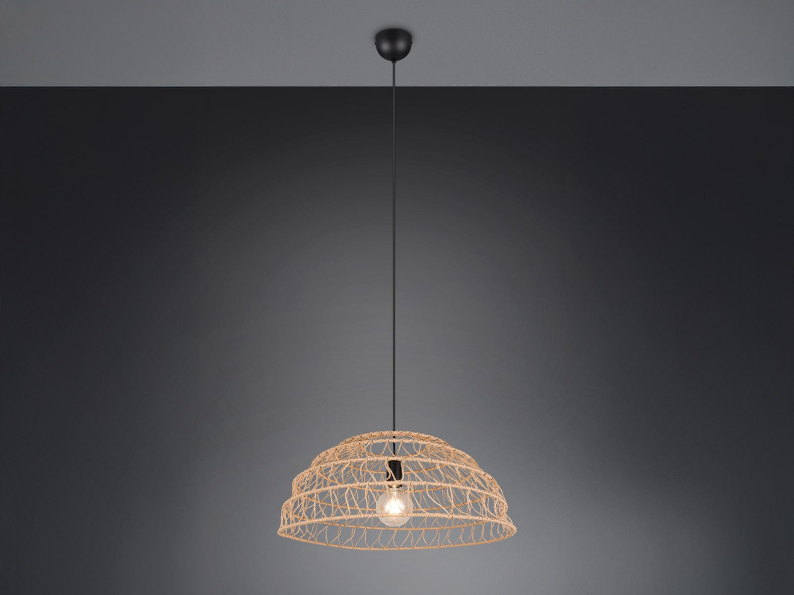 Reality Leuchten LED Pendelleuchte, Dimmfunktion, LED wechselbar, über Lichtschalter in 3 Stufen dimmbar, warmweiß, Groß-e Makramee Lampenschirm einflammig hängend über-n Esstisch, Ø60cm