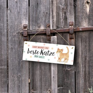 speecheese Metallschild Beste Katze der Welt Metallschild mit oranger Katze und Spruch