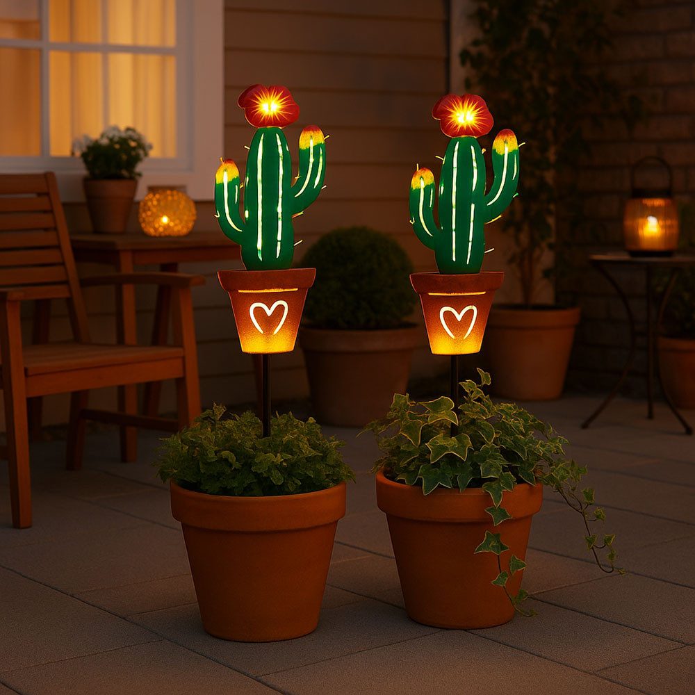 EGLO LED Solarleuchte, LED-Leuchtmittel fest verbaut, Warmweiß, LED Solar Außen Steck Leuchte Kaktus Design Garten Terrassen