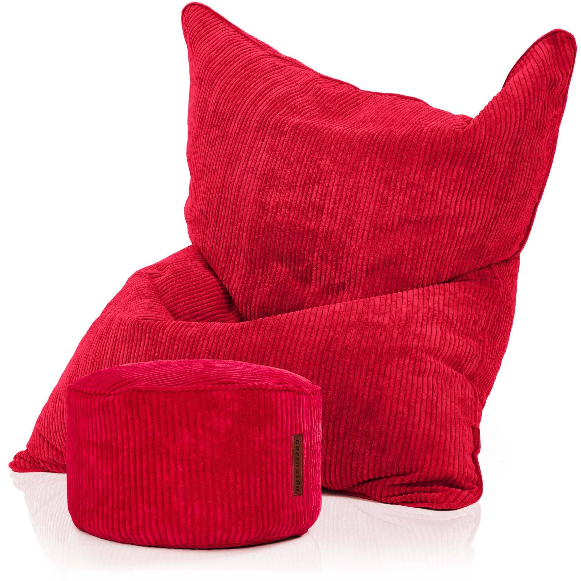 Green Bean Sitzsack XXL Sitzsack Square Cord + Hocker (Sitzsack + Hocker im Set - XXL Riesensitzsac mit passendem Fußhocker), Bean Bag Bodenkissen Liegekissen Sitzkissen Indoor Drinnen Waschbar