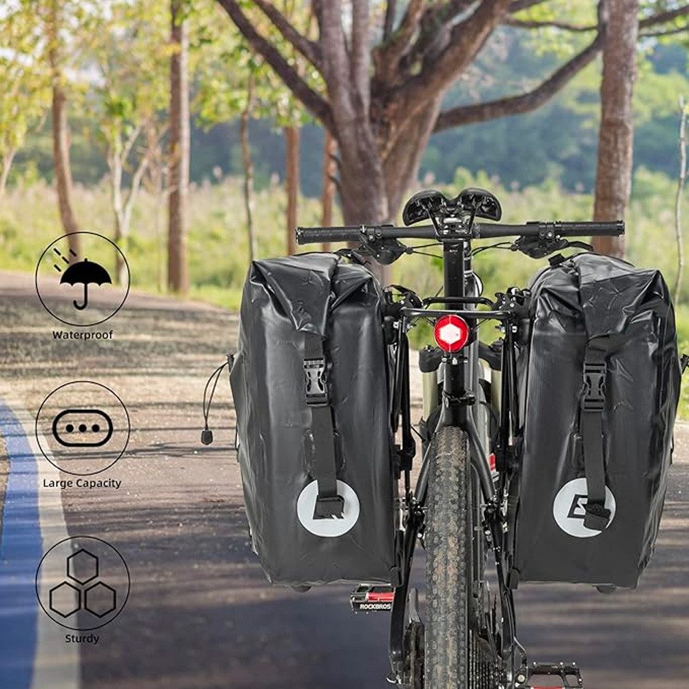 ROCKBROS Gepäckträgertasche Fahrradtasche Packtasche Gepaecktasche (Spar-Set, 1-tlg., 25-32 L wasserdicht), wasserdicht, 25-32 L, Reflektorlogo, Innentasche