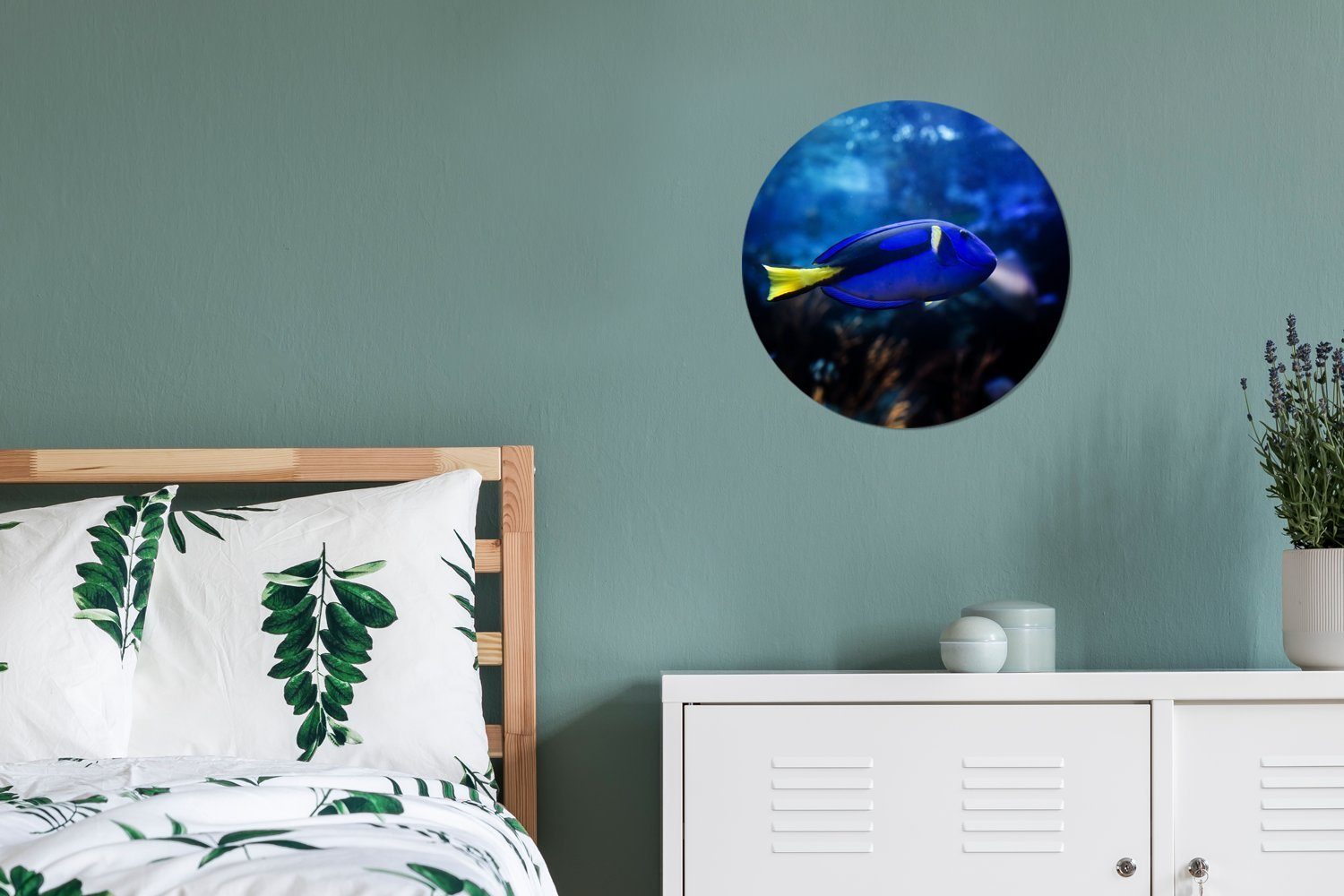 cm Wandbild, Kreis 30x30 Wohnzimmer, im (1 Gemälde MuchoWow Fisch Wanddekoration Forex, Blauer Aquarium, Rundes St),