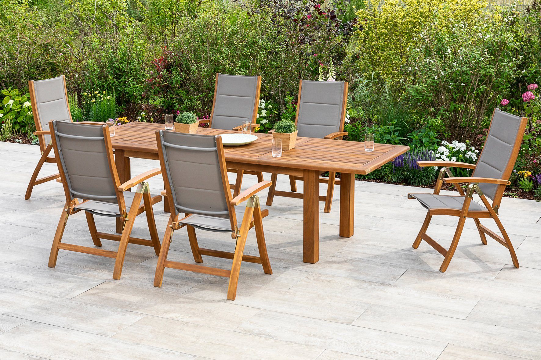 MERXX Garten-Essgruppe Acapulco, (7-tlg), 6 Stühle mit ausziehbarem Tisch
