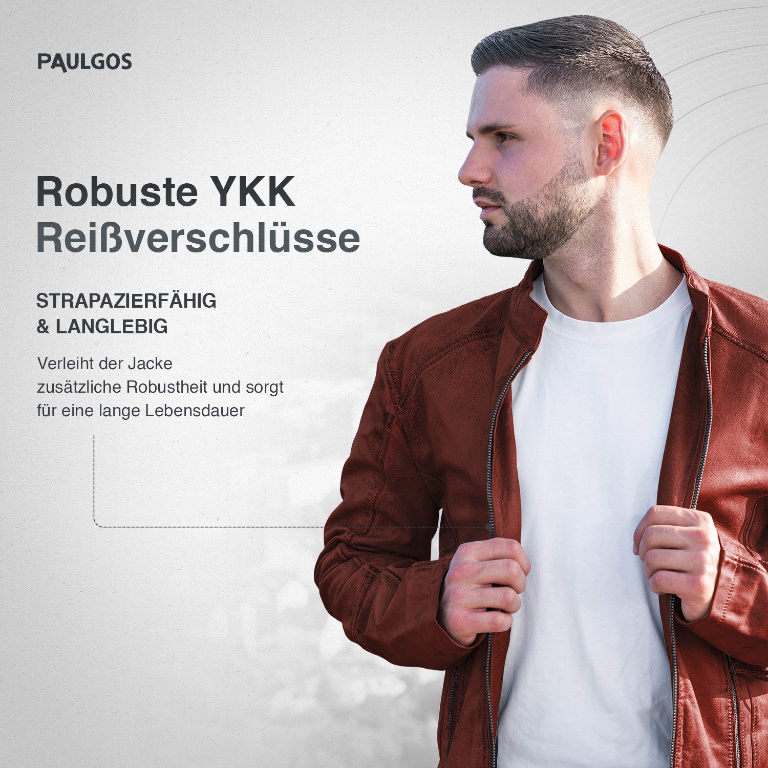 PAULGOS Lederjacke Herren Jacke Übergangsjacke Biker Look 100% Echtleder D3 – Bild 3 von 5