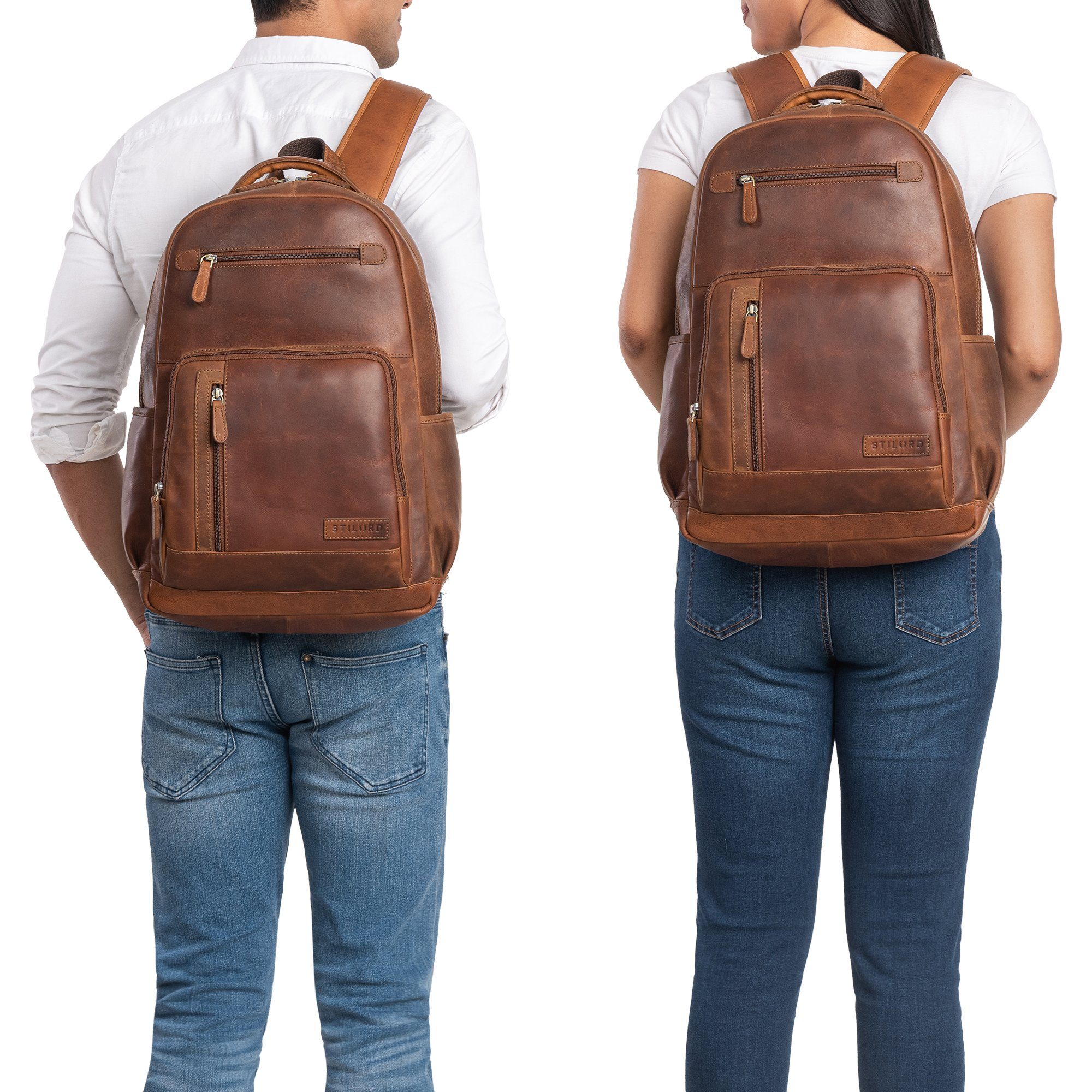 STILORD Notebookrucksack "Hubertus" Vintage Lederrucksack Damen und Herren