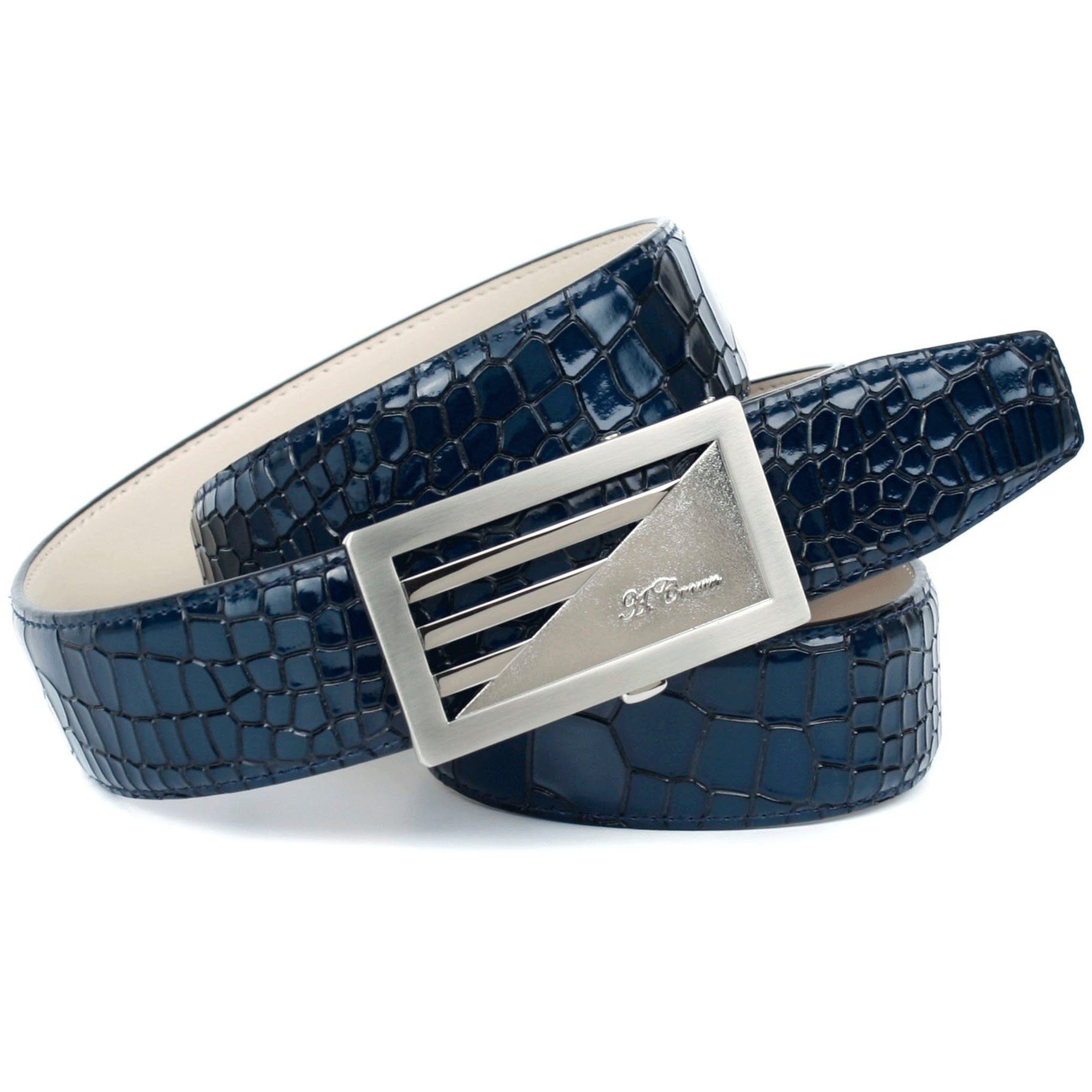 Anthoni Crown Ledergürtel in Kroko-Design in blau | Anzuggürtel