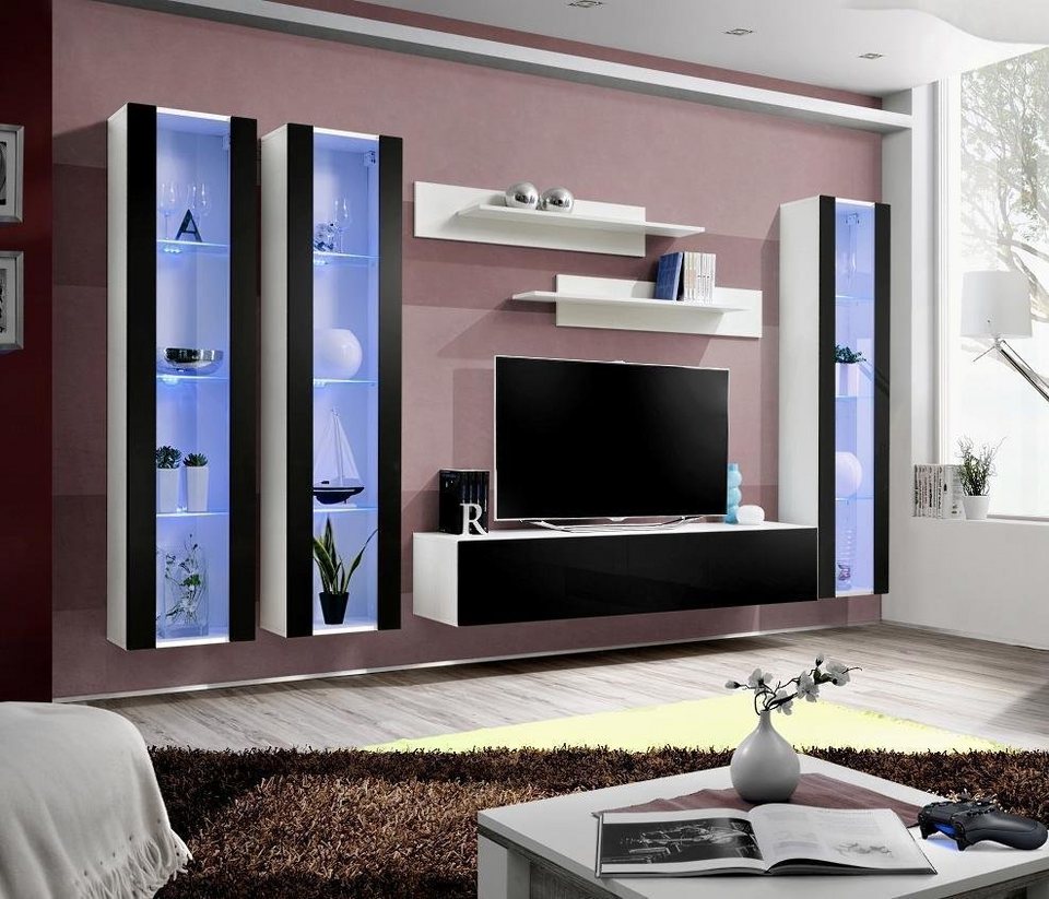 jvmoebel wohnzimmer-set moderne wohnwand wand regale wohnzimmer hänge  vitrine design möbel, made in europa