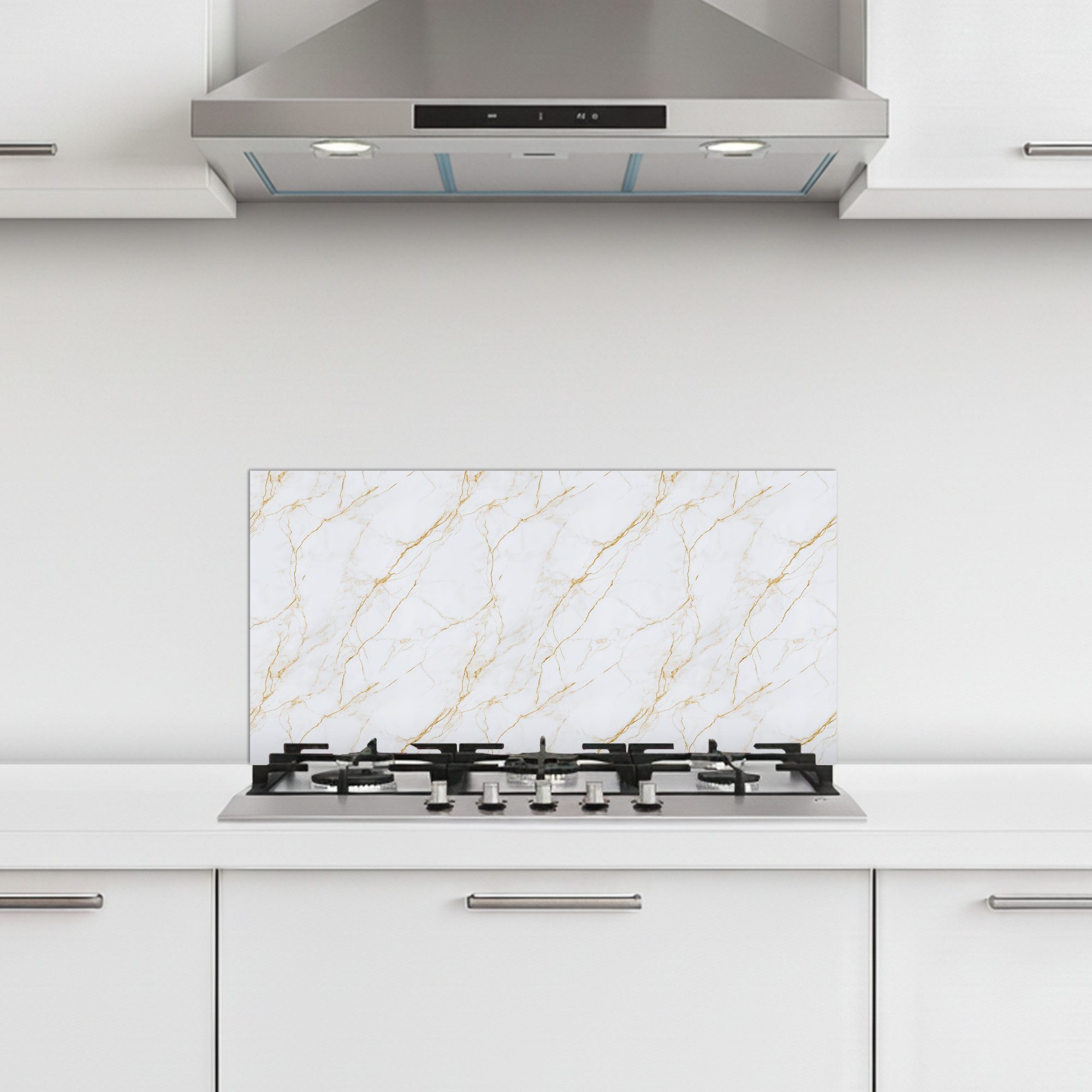 KitchenYeah Küchenrückwand selbstklebend (keine Folie) Weiß - Marmor - Gold - Luxuriös, (1-tlg), Küchenrückwand, Spritzschutz, Kitchen, 60x30 cm