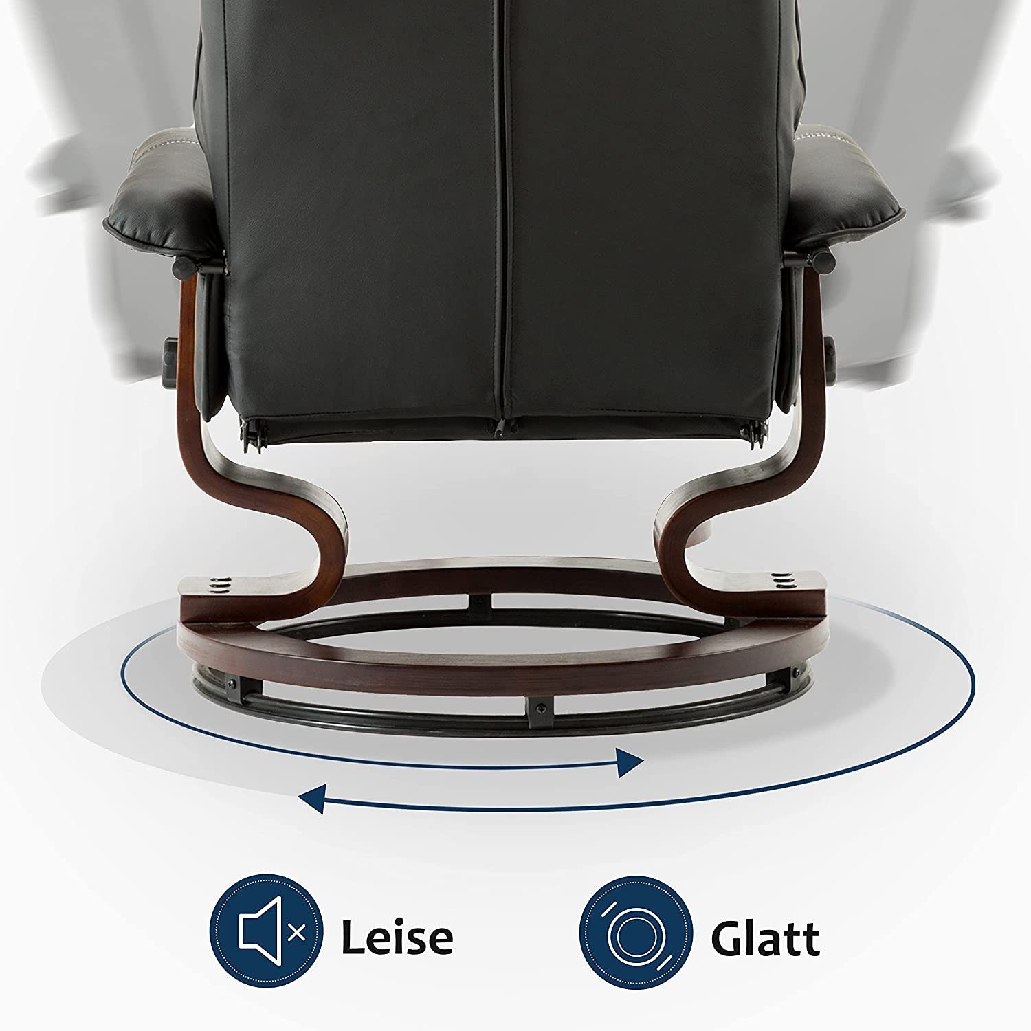 MCombo TV-Sessel MCombo Relaxsessel mit Liegefunktion, 9019, 360°drehbarer Hocker mit Fernsehsessel Schwarz-Kunstleder mit Hocker