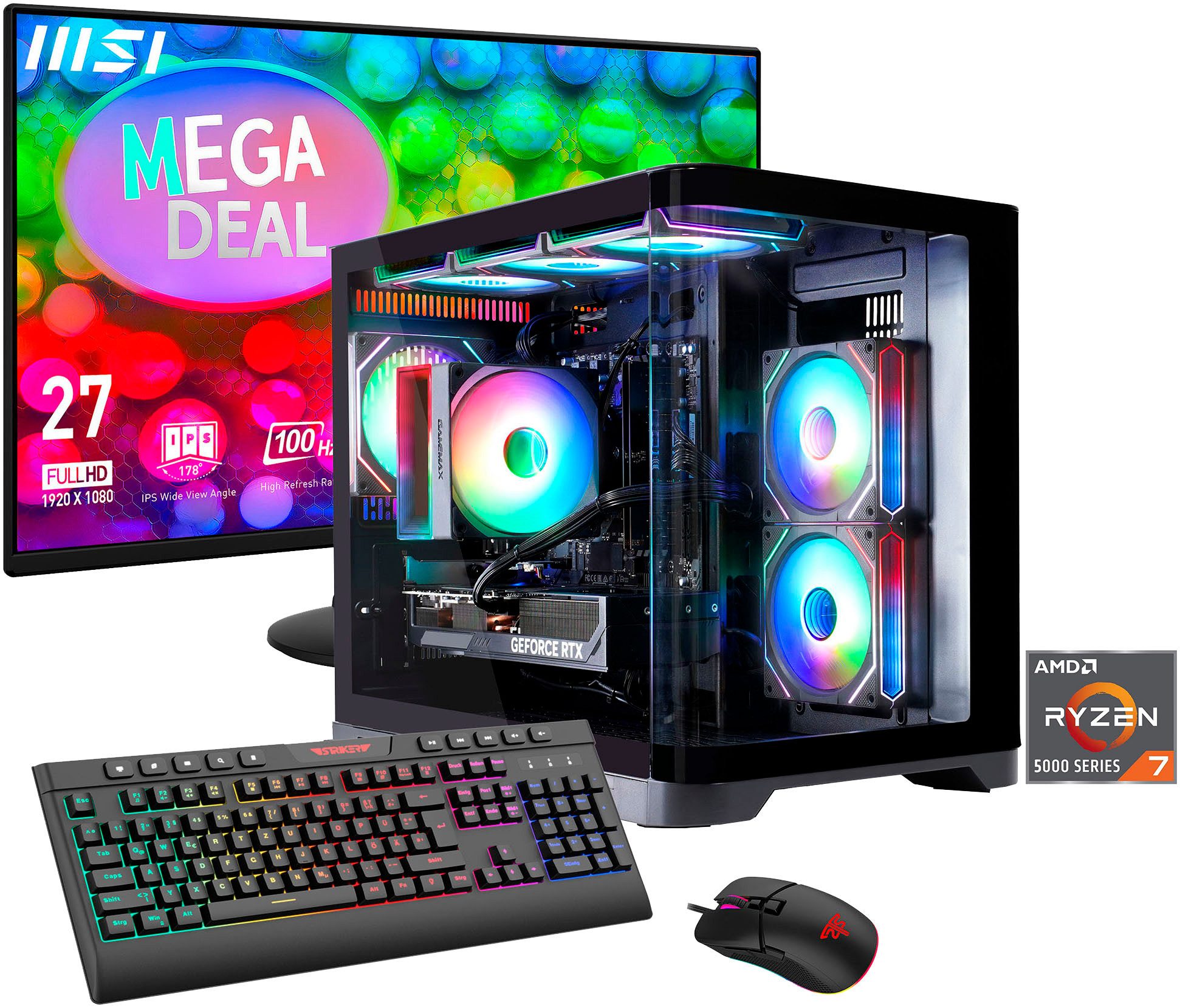 GAMEMAX MegaDeal HYPE-M BK 2864 AMD Ryzen 7 5700X 32GB 1TB SSD RTX 5060 Gaming-PC-Komplettsystem (27", AMD Ryzen 7 5700X, RTX 5060, 32 GB RAM, 1000 GB SSD, Windows 11 + MSI PRO MP272L LCD-Monitor, 68,6cm (27)