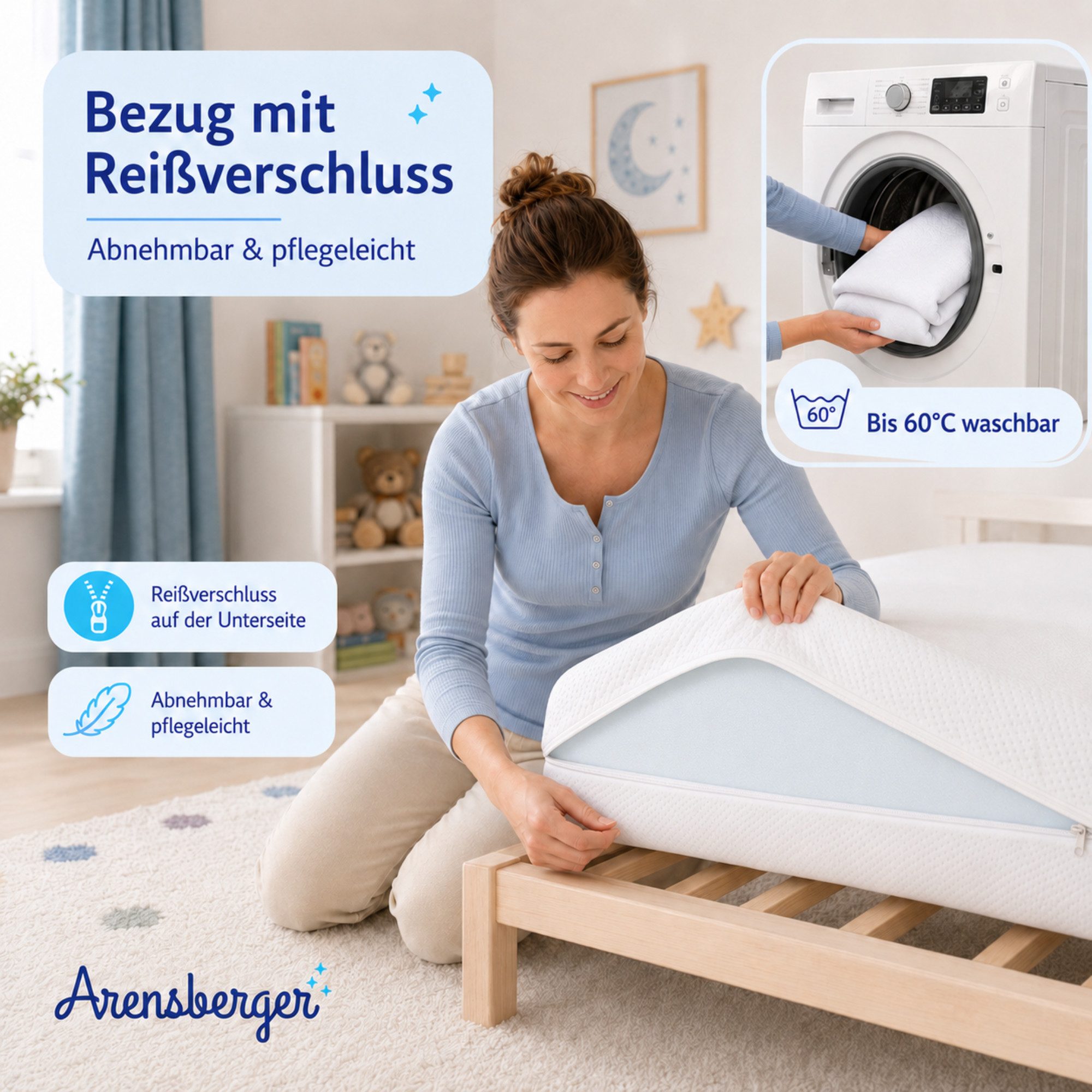 Babymatratze NORA Matratze, Gelschaum, 12 cm, allergikerfreundlich, Baby, Arensberger, 12 cm hoch, (80 x 160 cm, 80x160cm), waschbarer Bezug, kühlend, 60x120 70 – Bild 5 von 5