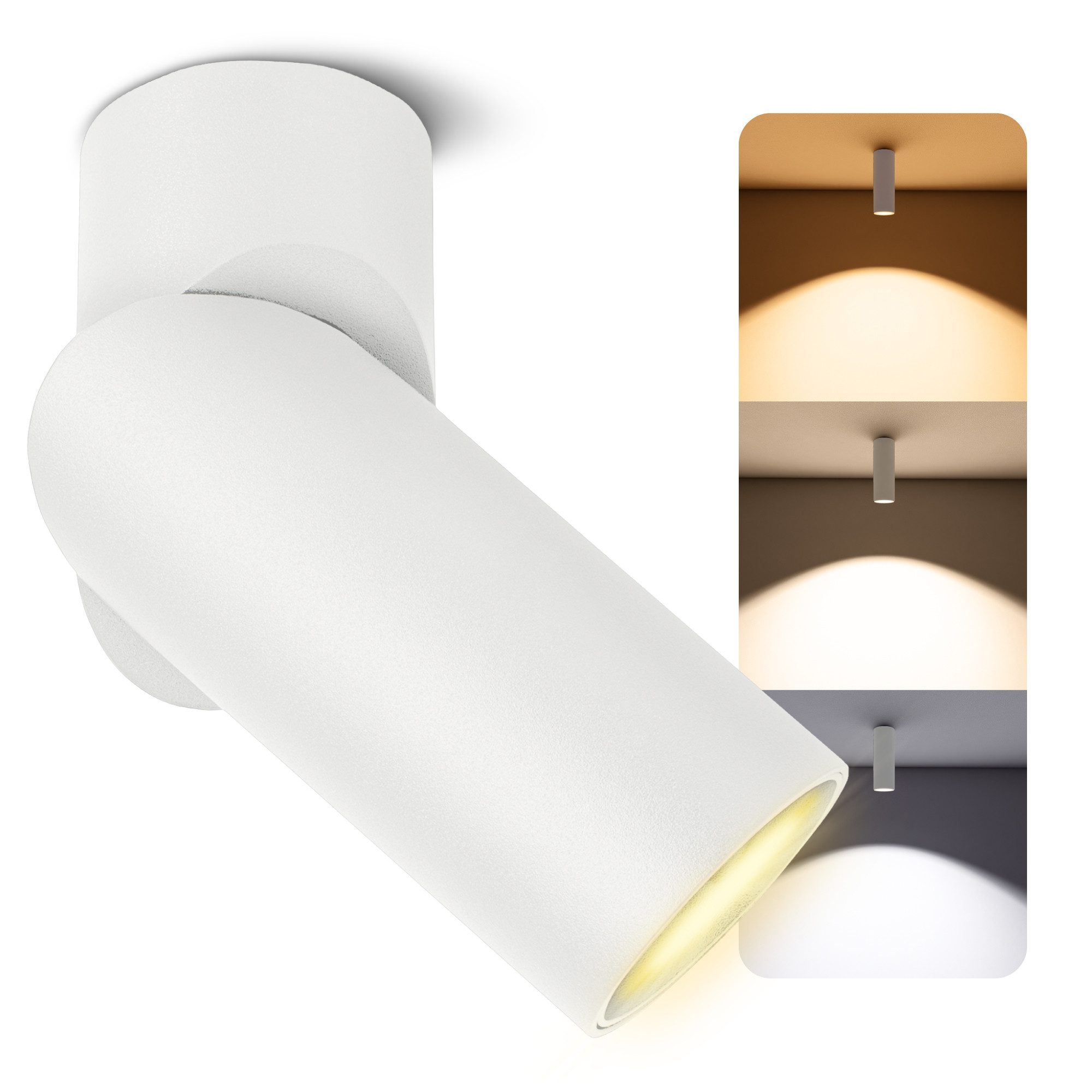SSC-LUXon LED Aufbaustrahler TOBI-L Aufbauspot LED schwenkbar weiß mit LED GU10 3-in-1 Lichtfarbe, Warmweiß bis Tageslicht