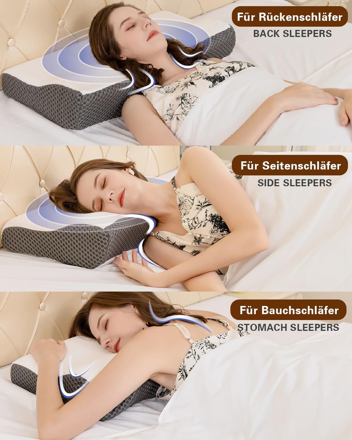 Esun Kopfkissen Nackenstützkissen, Orthopädisches, Nackenkissen Seitenschläferkissen, Füllung: Memory foam, Seitenschlafer, Rückenschlafer, Bauchschlafer, Set, Kissen vom OEKO-TEX® und CertiPUR Getestet, Nackenkissen, Kopfkissen für Erwachsene