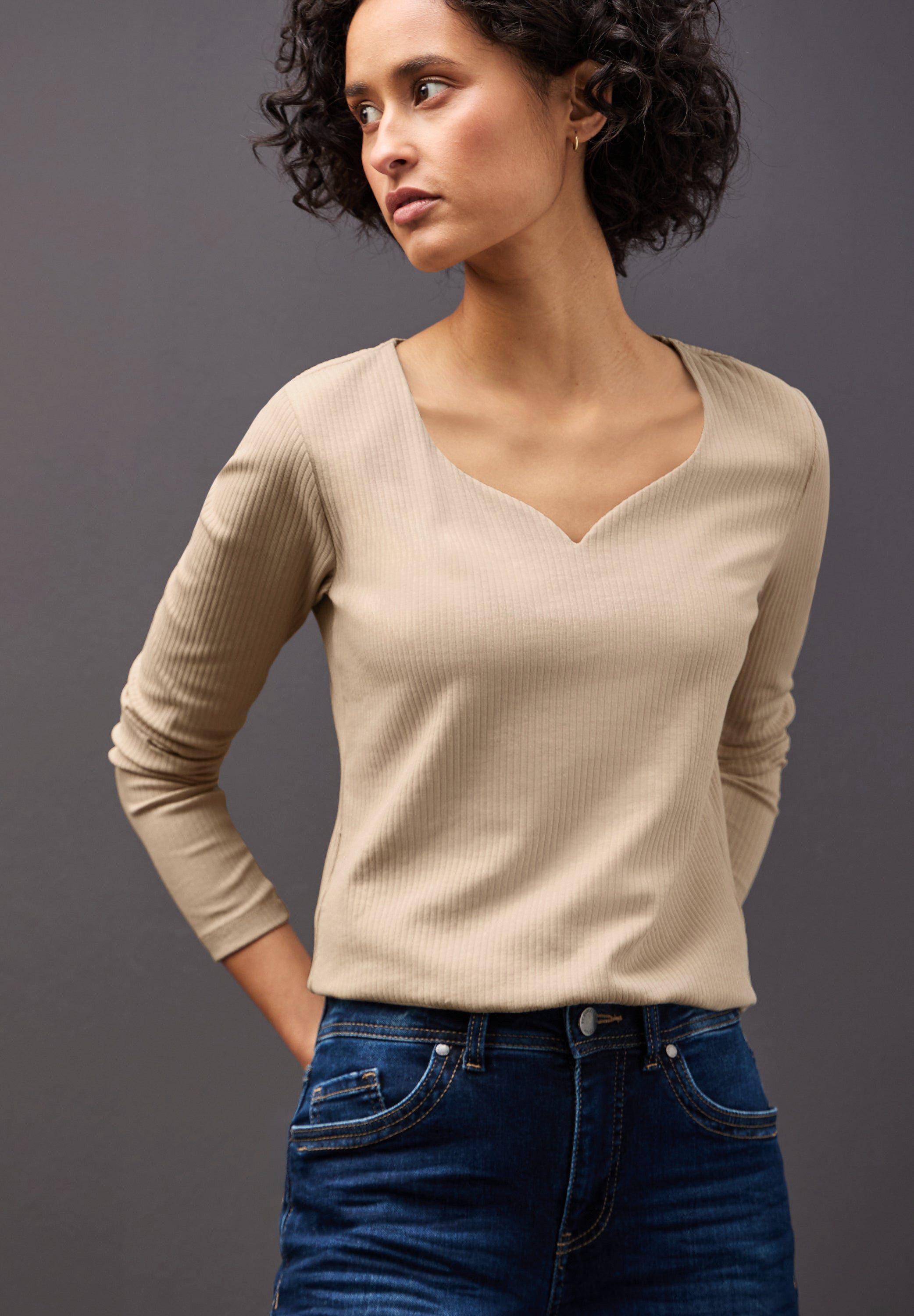 STREET ONE Langarmshirt Shirt mit Herzausschnitt günstig online kaufen