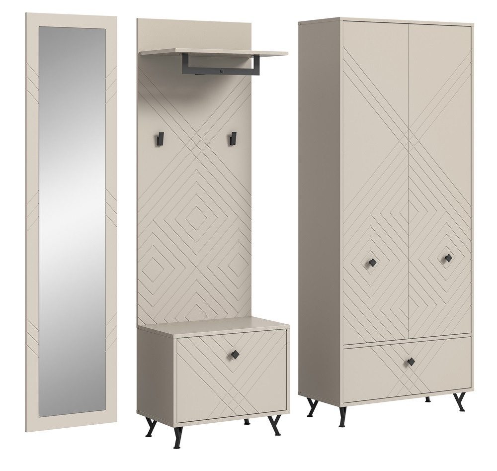 xonox.home Garderoben-Set Garderoben-Set Notes, beige matt/sandfarben, 4-teilig, (4-St), Garderobenmöbel, Garderobenkombination beige