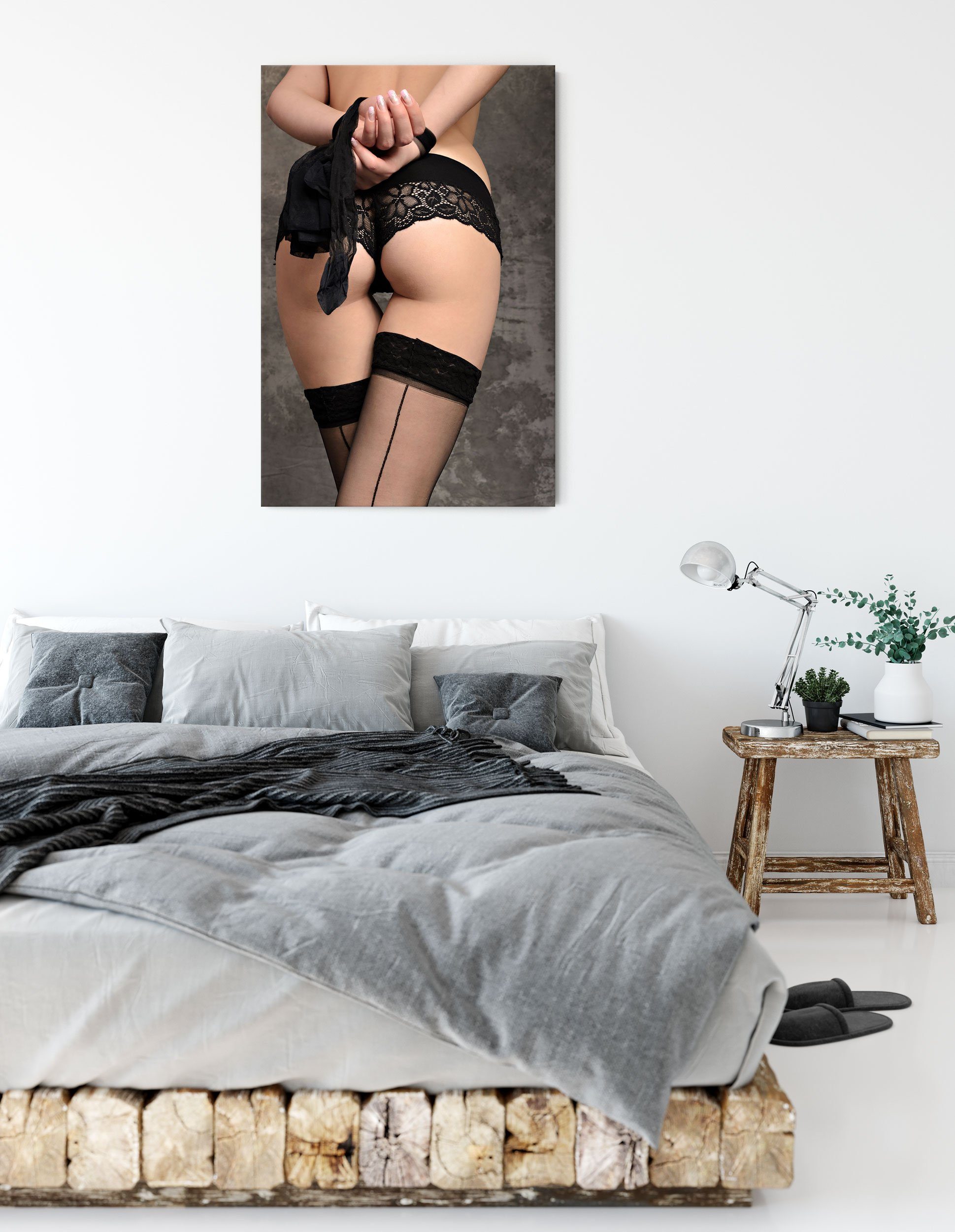 Pixxprint Leinwandbild erotische Spitzen-Dessous, fertig St), Leinwandbild Spitzen-Dessous (1 inkl. Zackenaufhänger erotische bespannt