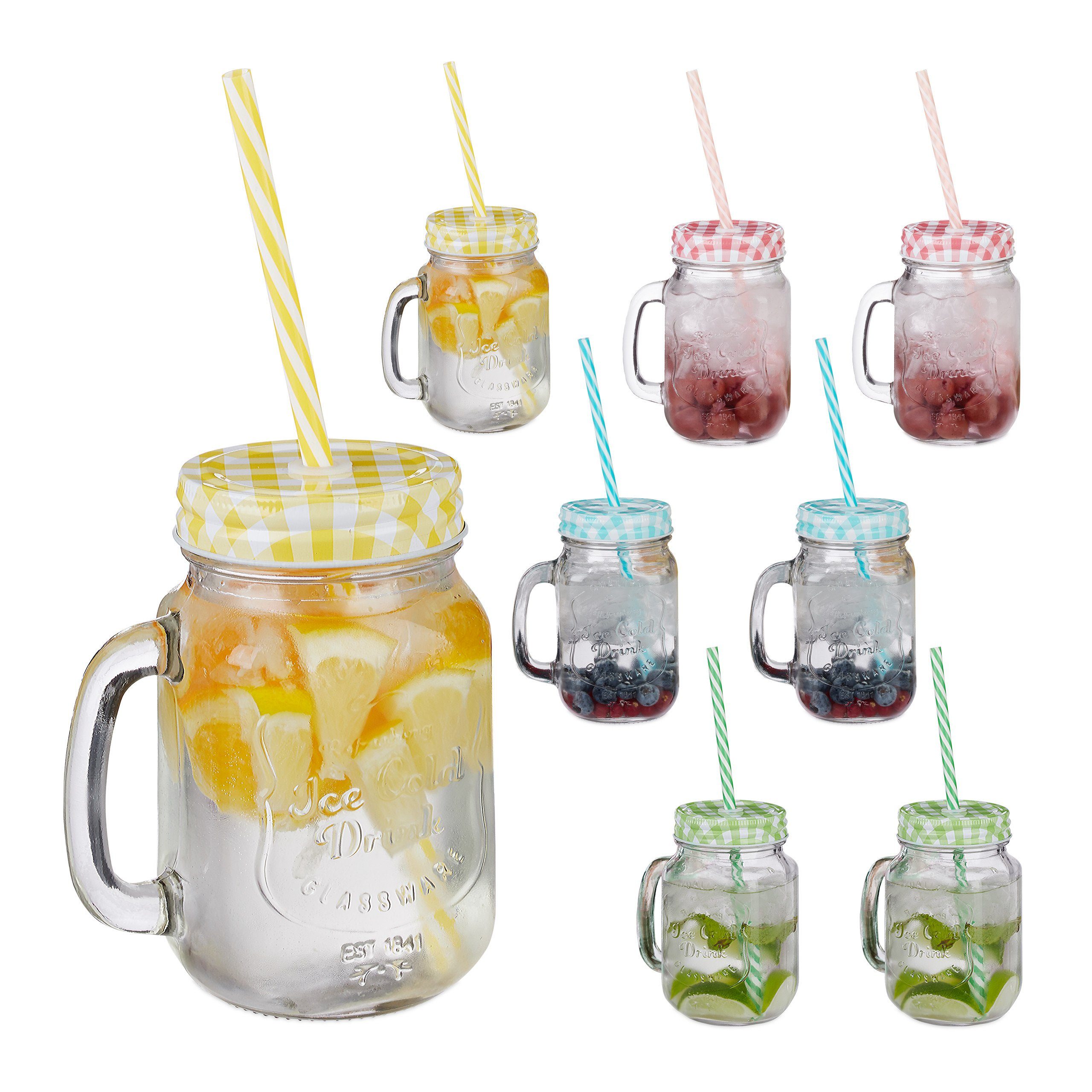 relaxdays mit Strohhalm Glas 8er Glas Set, Trinkgläser