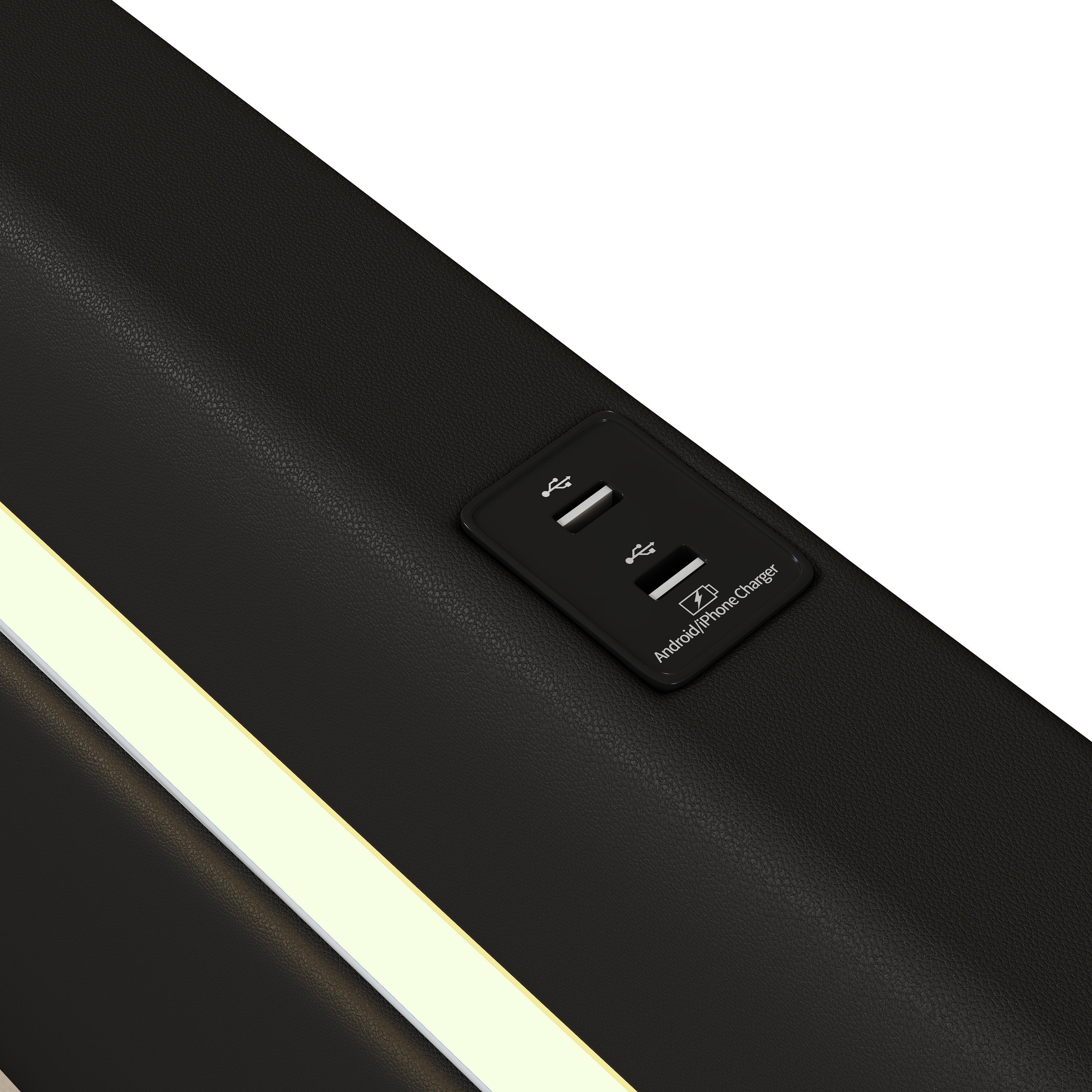 Polsterbett (Stauraumbett, Einzelbett), mit LED Beleuchtung/Bluetooth/USB-Aufladen, Kunstleder, 90x200cm