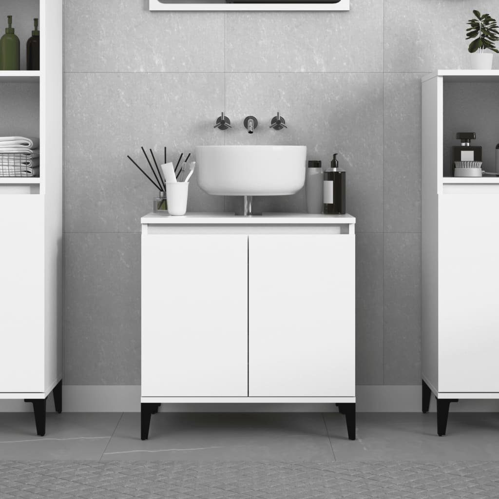 vidaXL Badezimmerspiegelschrank Waschbeckenunterschrank Hochglanz-Weiß 58x33x60cm Holzwerkstoff (1-St)