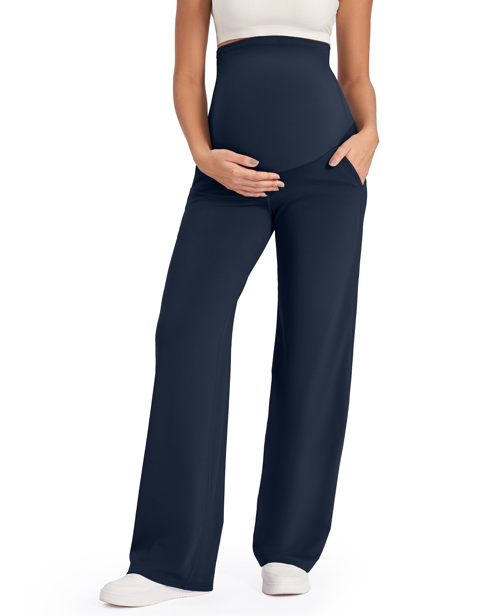 G4Free Umstandshose Damen Umstandshose Jogginghosen Slim Fit Yogahose Arbeitshosen Dehnbare Lounge-Hose mit weitem Bein und Taschen