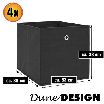 DuneDesign Aufbewahrungsbox 4er Set Aufbewahrungsbox 33x38x33 mit Öse Faltbox, Kallax Faltboxen schwarz