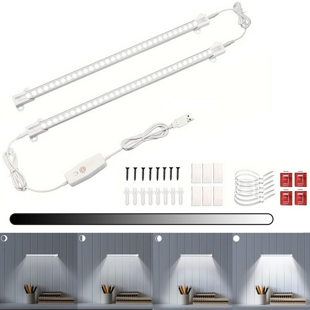 PRIISF LED Lichtleiste Dimmbar mit Schalter Lichtleiste Unterbauleuchte für Schrank Küche USB, 2X, LED fest integriert, 100 LEDs Superhelle 6000k Kaltweiße LED-Leuchten, 4 Helligkeitsstufen Lichtleiste Licht Garderobe Beleuchtung Leuchte