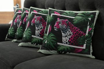 Kissenbezüge Modern Accent Doppelseitiger Digitaldruck, Abakuhaus (4 Stück), Leopard Tropischer Dschungelrahmen