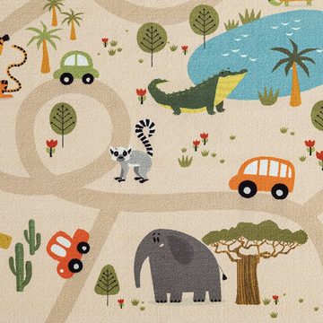 Kinderteppich Kinderteppich Spielteppich Safari / Straßen rutschfest beige, Teppich-Traum, rechteckig