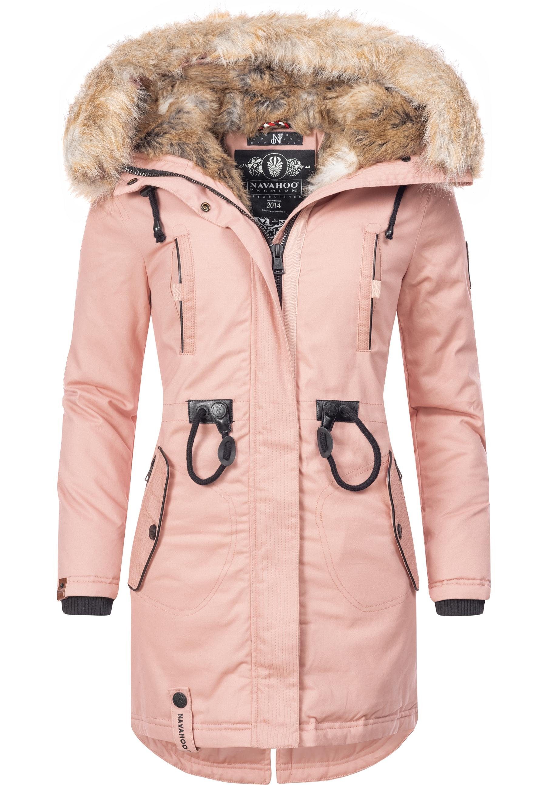 Navahoo Wintermantel Bombii stylischer Damen Winterparka mit Kunstfell-Kapuze